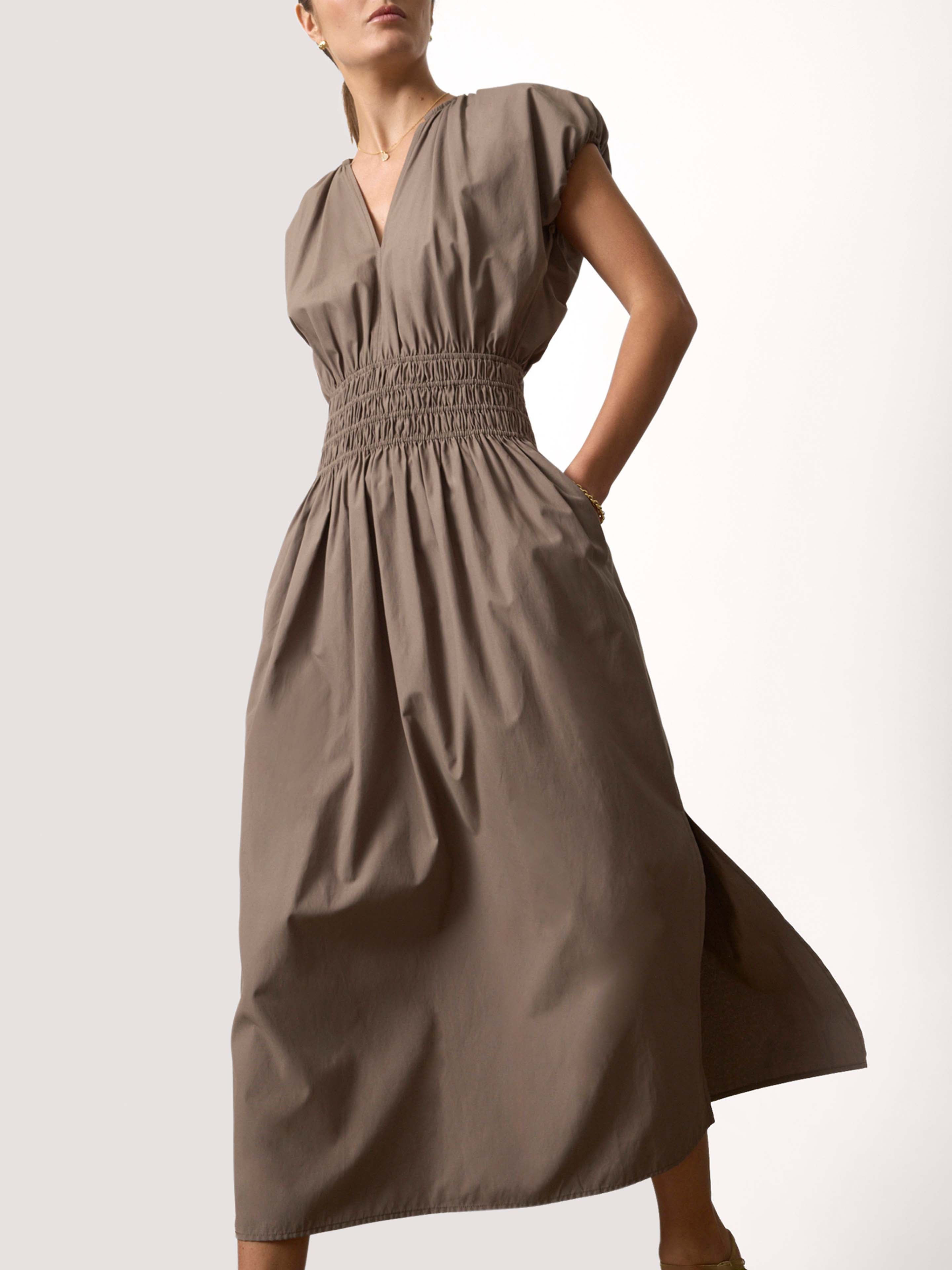 olive green linen maxi dress Mina High Low Dress – Retrofete