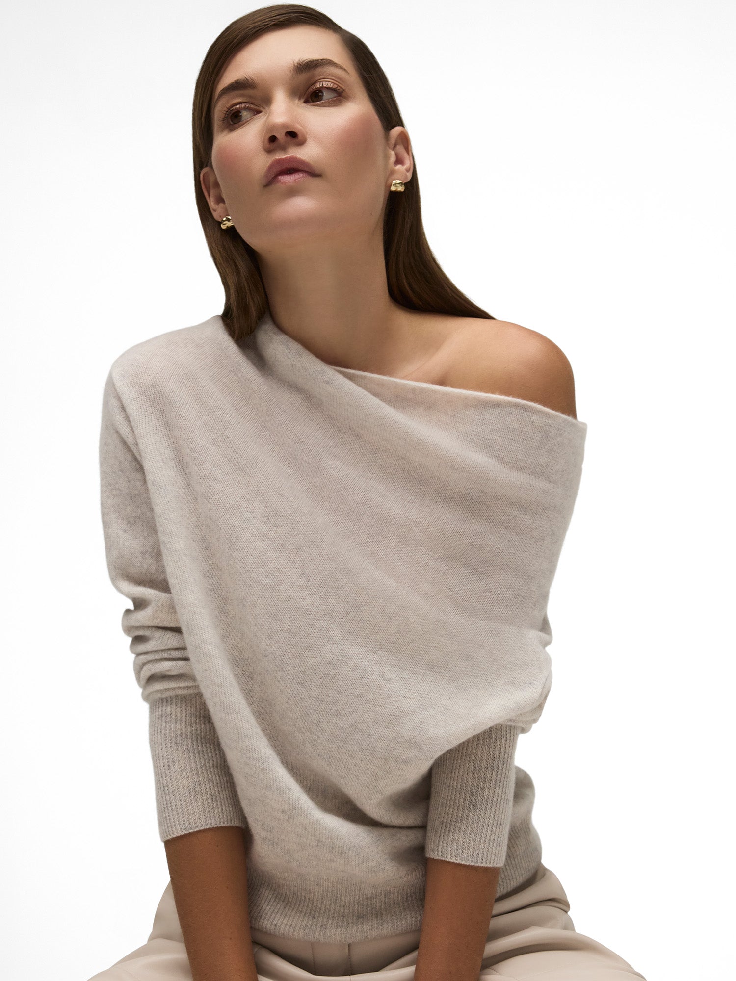 Brochu Walker The Lori Cashmere Off Shoulder in Mist Mélange | Brochu Walker