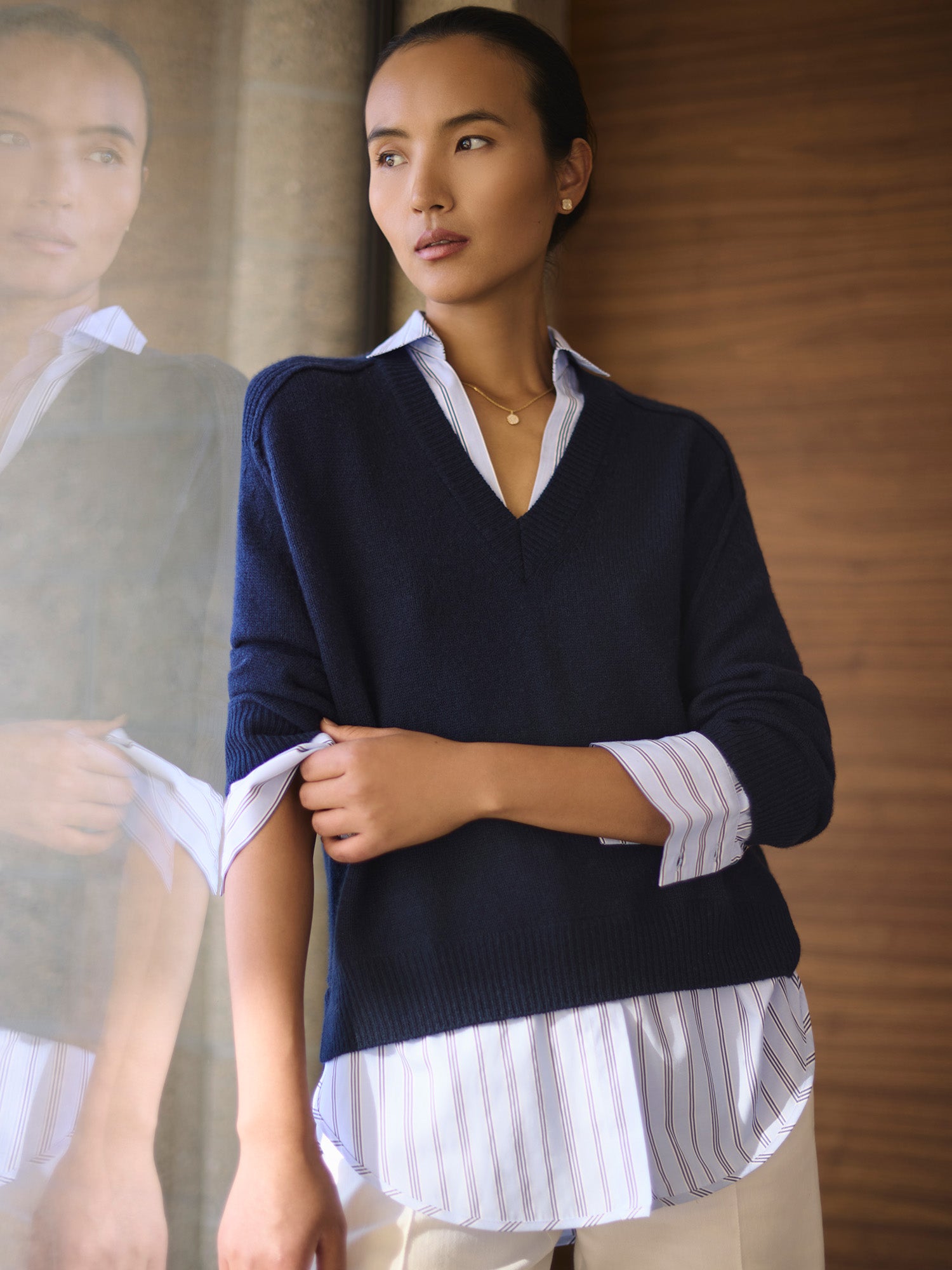 Brochu Walker Women's Looker Layered V-Neck in Navy with Montecito Stripe | Brochu Walker