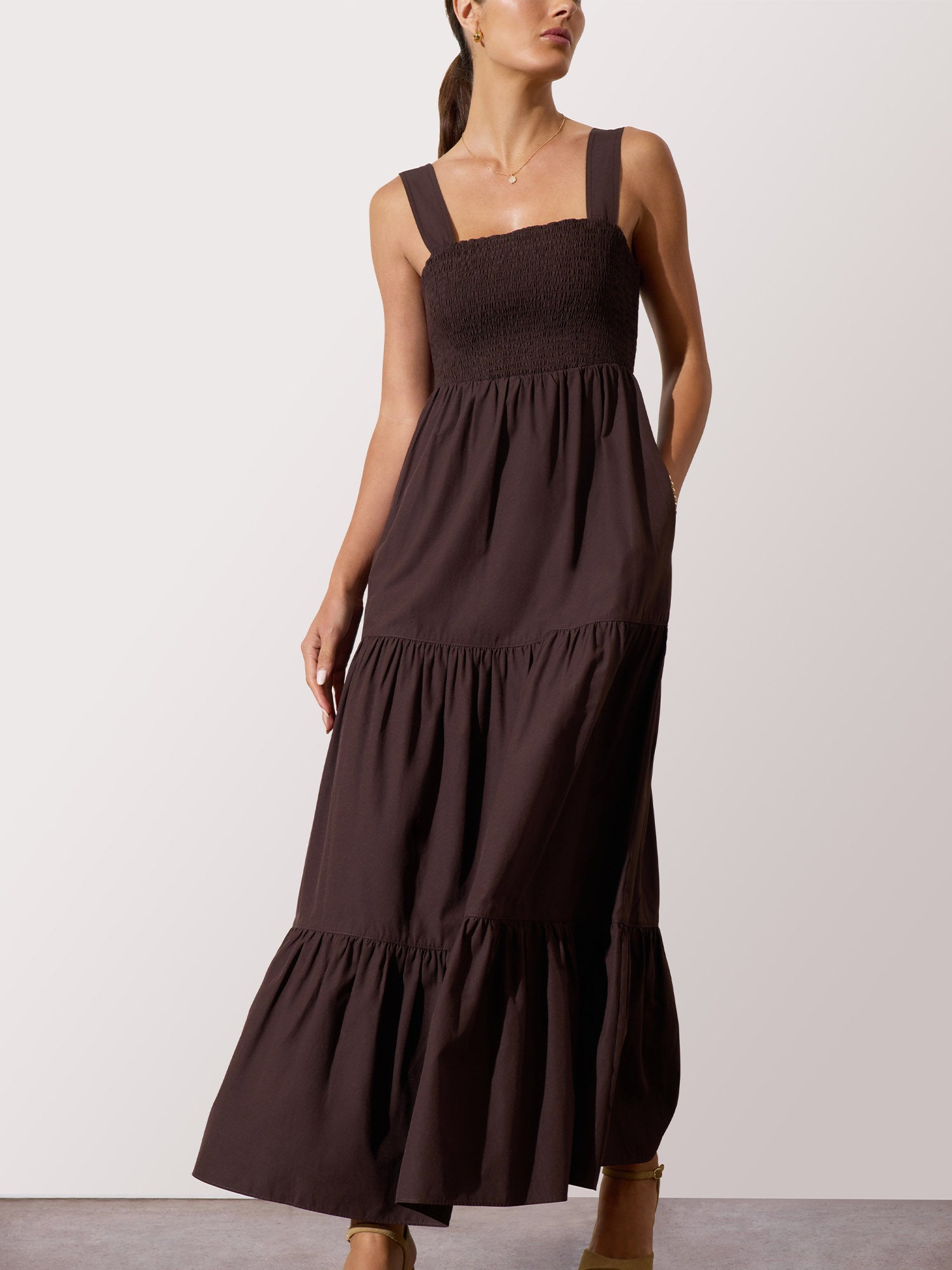 brown tiered maxi dress Women's Kim in Java | Brochu Walker L Lace dress Size:US 9.5-10 / UK 9 beachdresses Long Sleeve Sparkly Bardot Hang To Dry