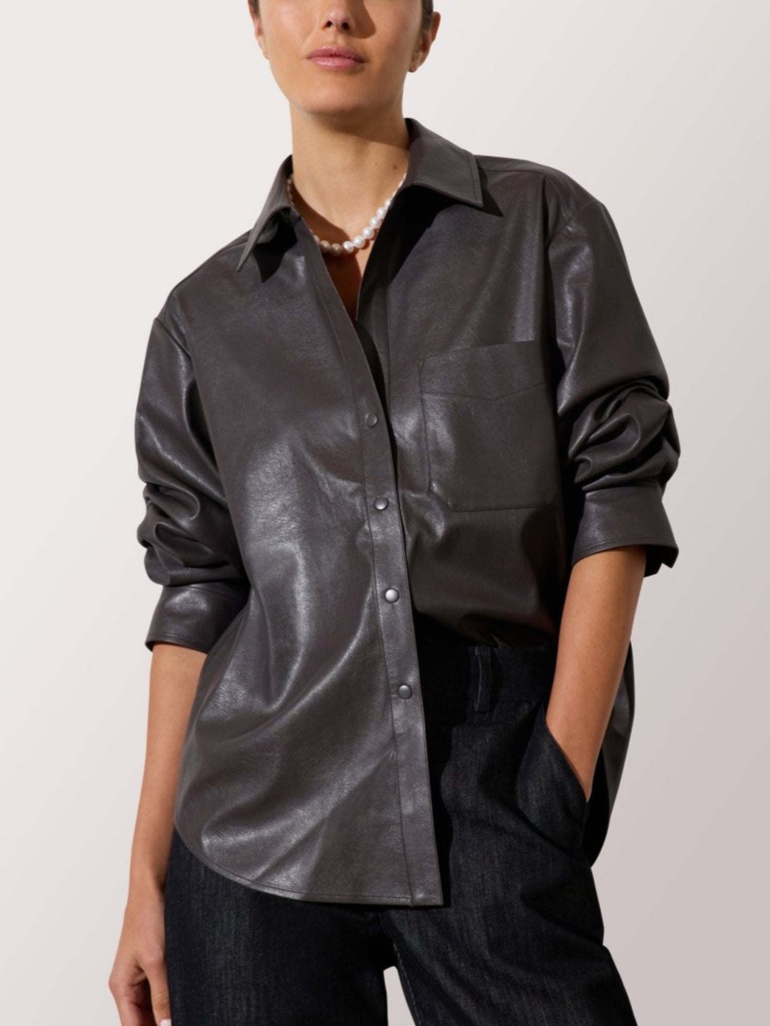 Women's Pia Vegan Leather Shirt in Brown | Brochu Walker L | Timber Women's Pia Vegan Leather Shirt in Brown | Brochu Walker L | Timber