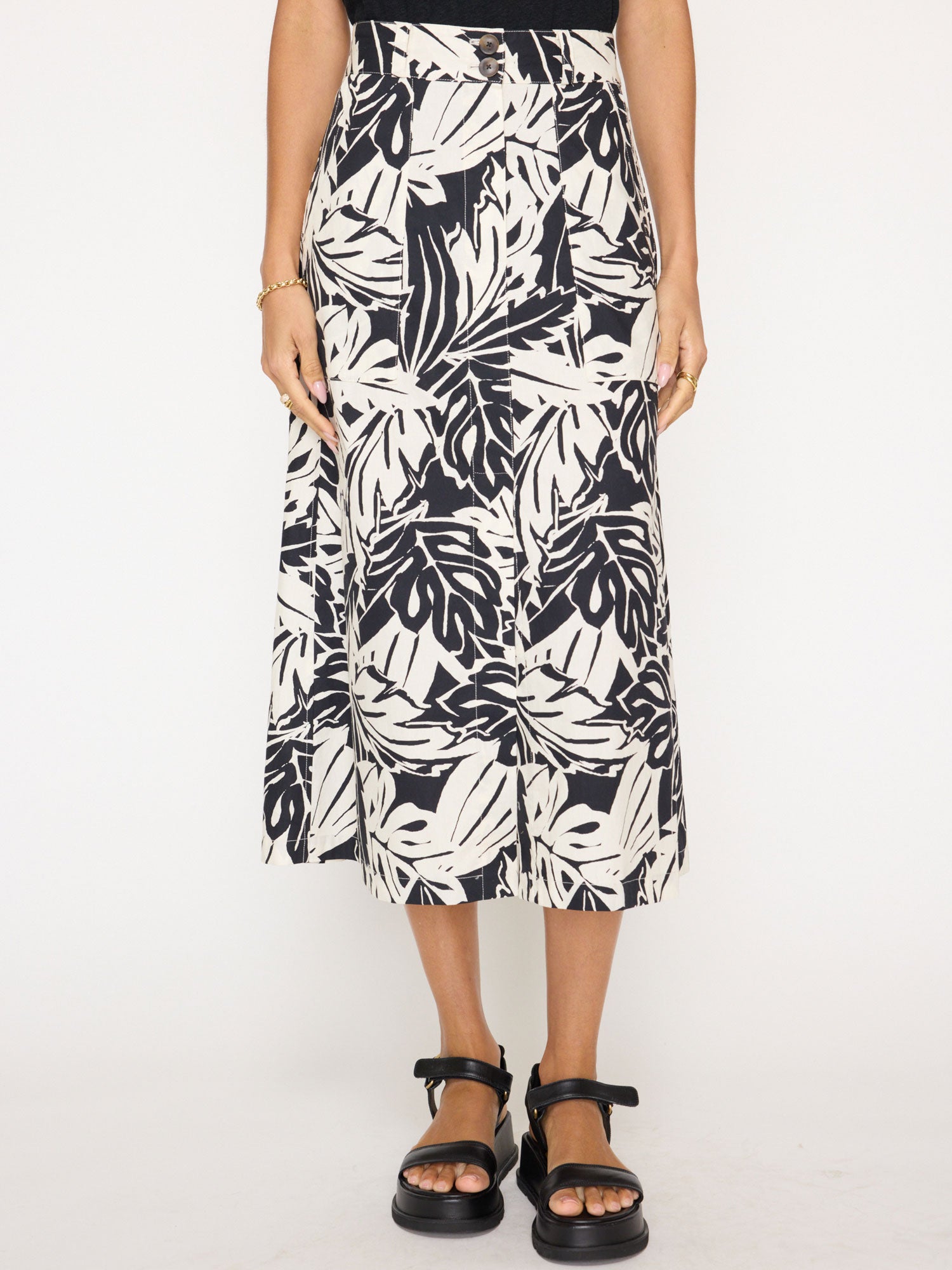 Mica black and white printed midi skirt front view 