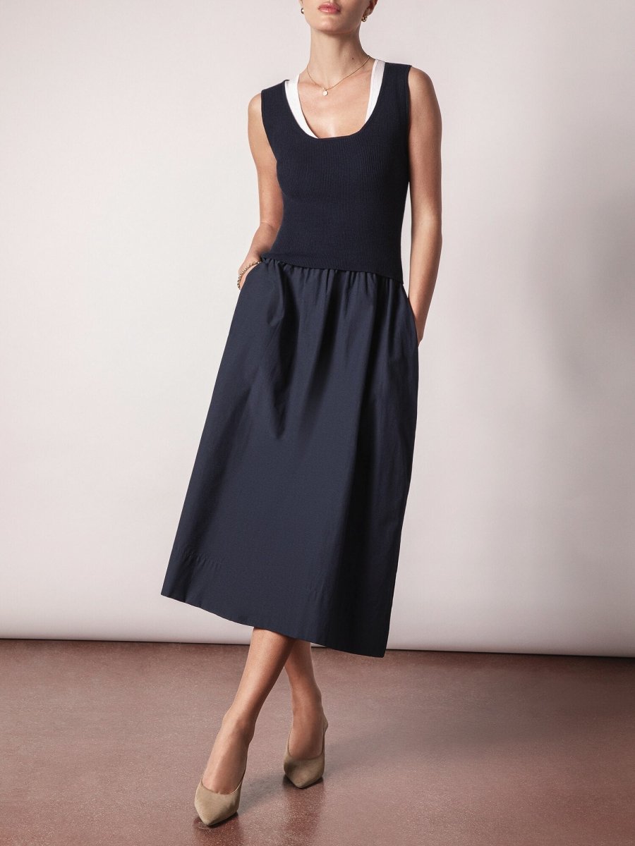 Women's Sofia Sleeveless Dress in Navy with White | Brochu Walker XS | Navy with White Women's Sofia Sleeveless Dress in Navy with White | Brochu Walker XS | Navy with White