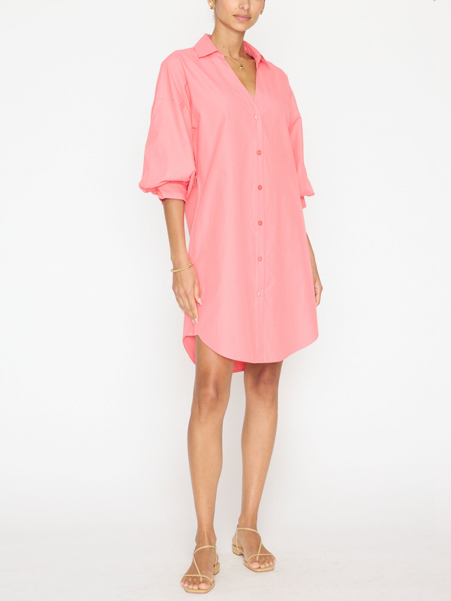 Kate belted button up mini shirtdress pink full view 2