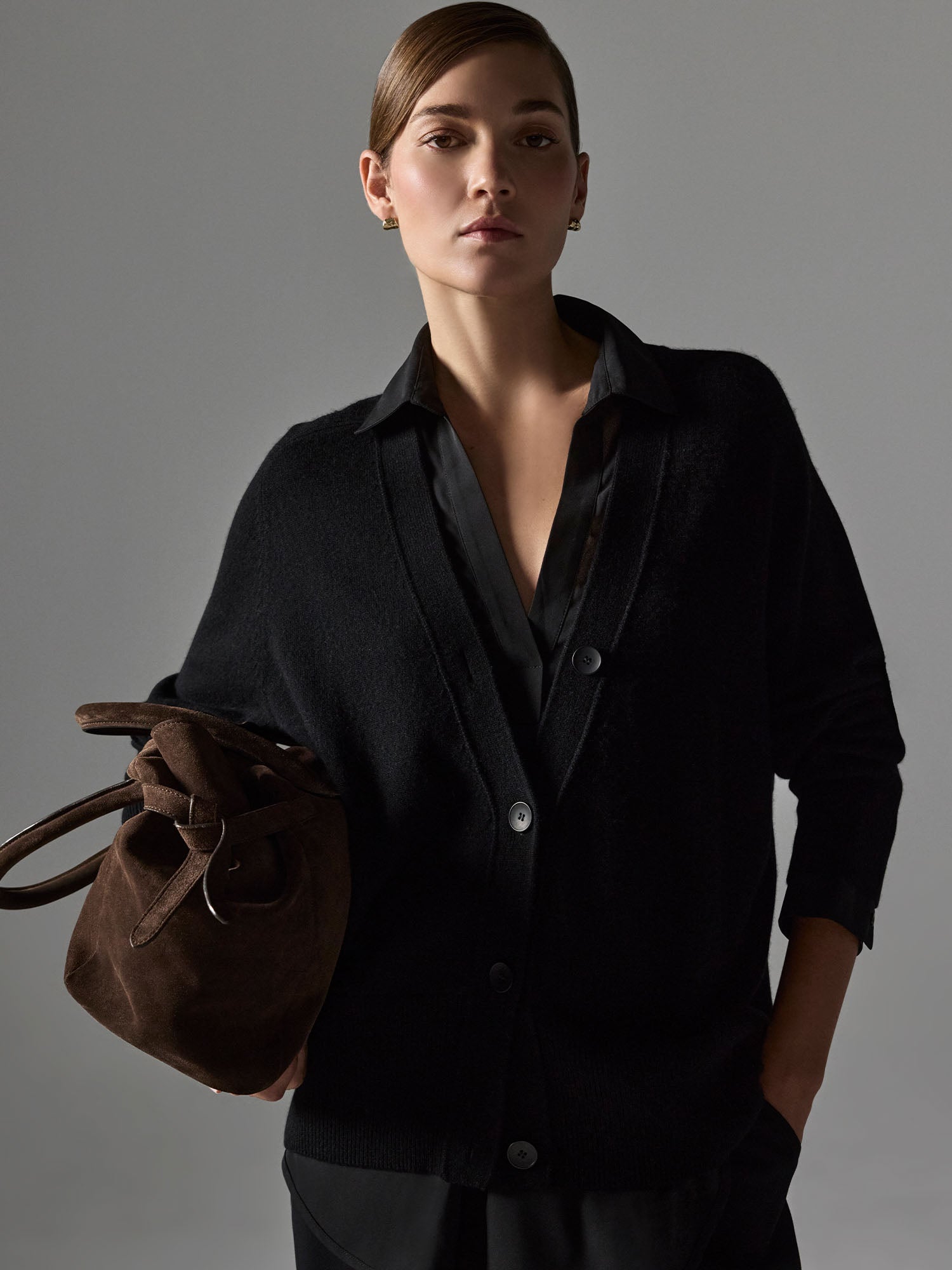 Women's Callie Layered Looker Cardigan in Black Onyx with Black | Brochu Walker