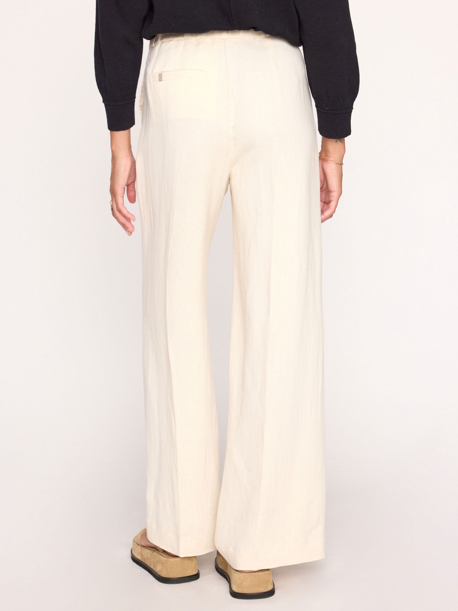 Areo linen blend wide leg beige pant back view 