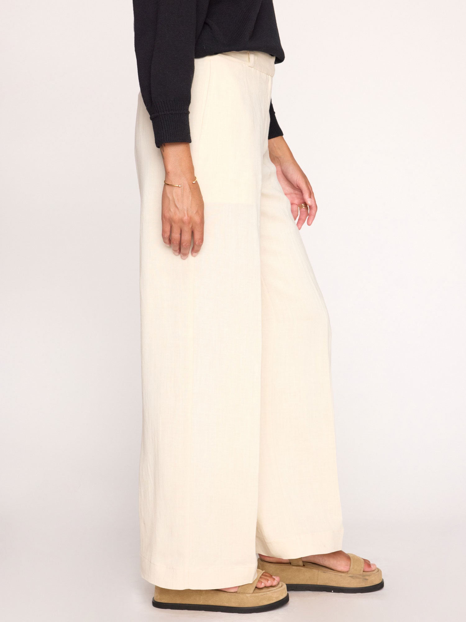 Areo linen blend wide leg beige pant side view