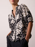 Asteria black and white printed blouse front view