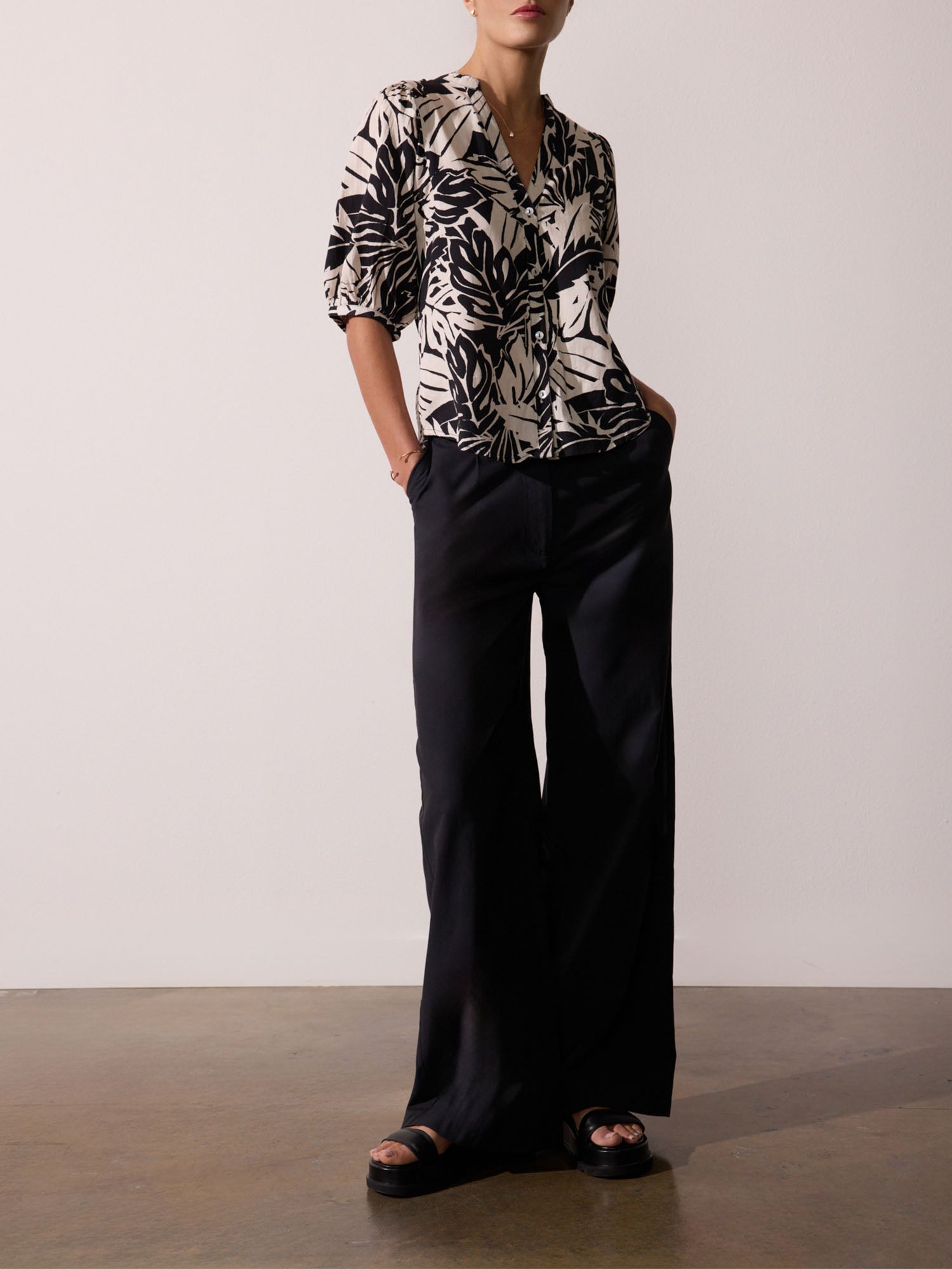 Asteria black and white printed blouse full view