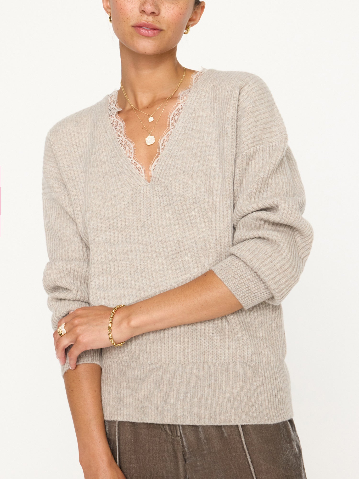 Ava v neck light grey sweater front view 3 