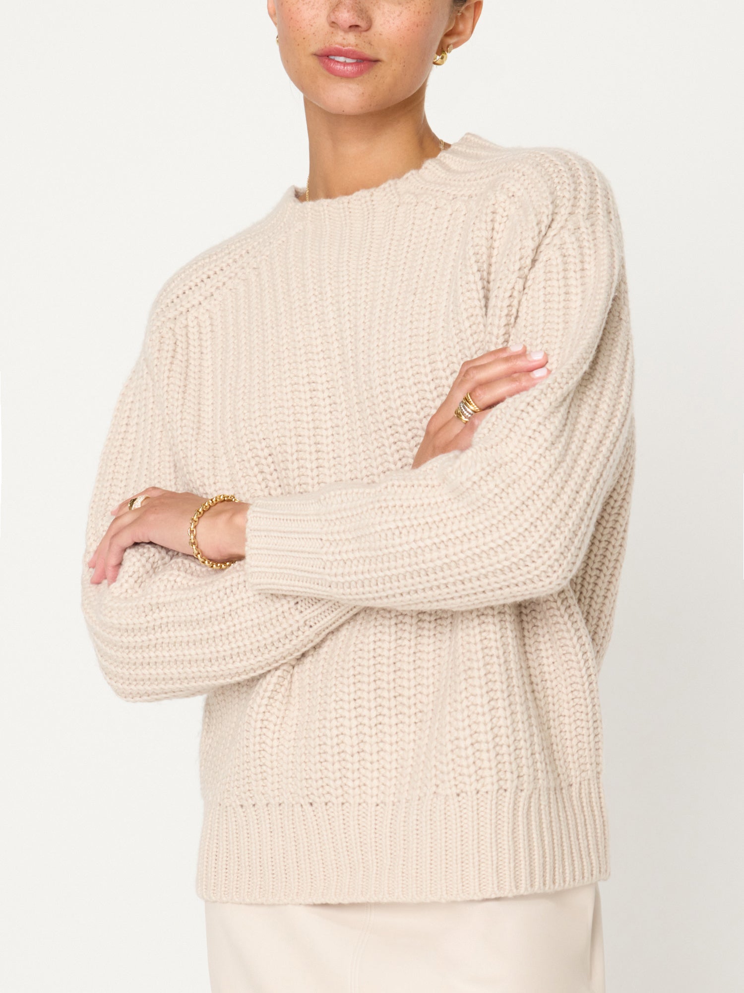 Beckett beige ribbed crewneck pullover sweater front view