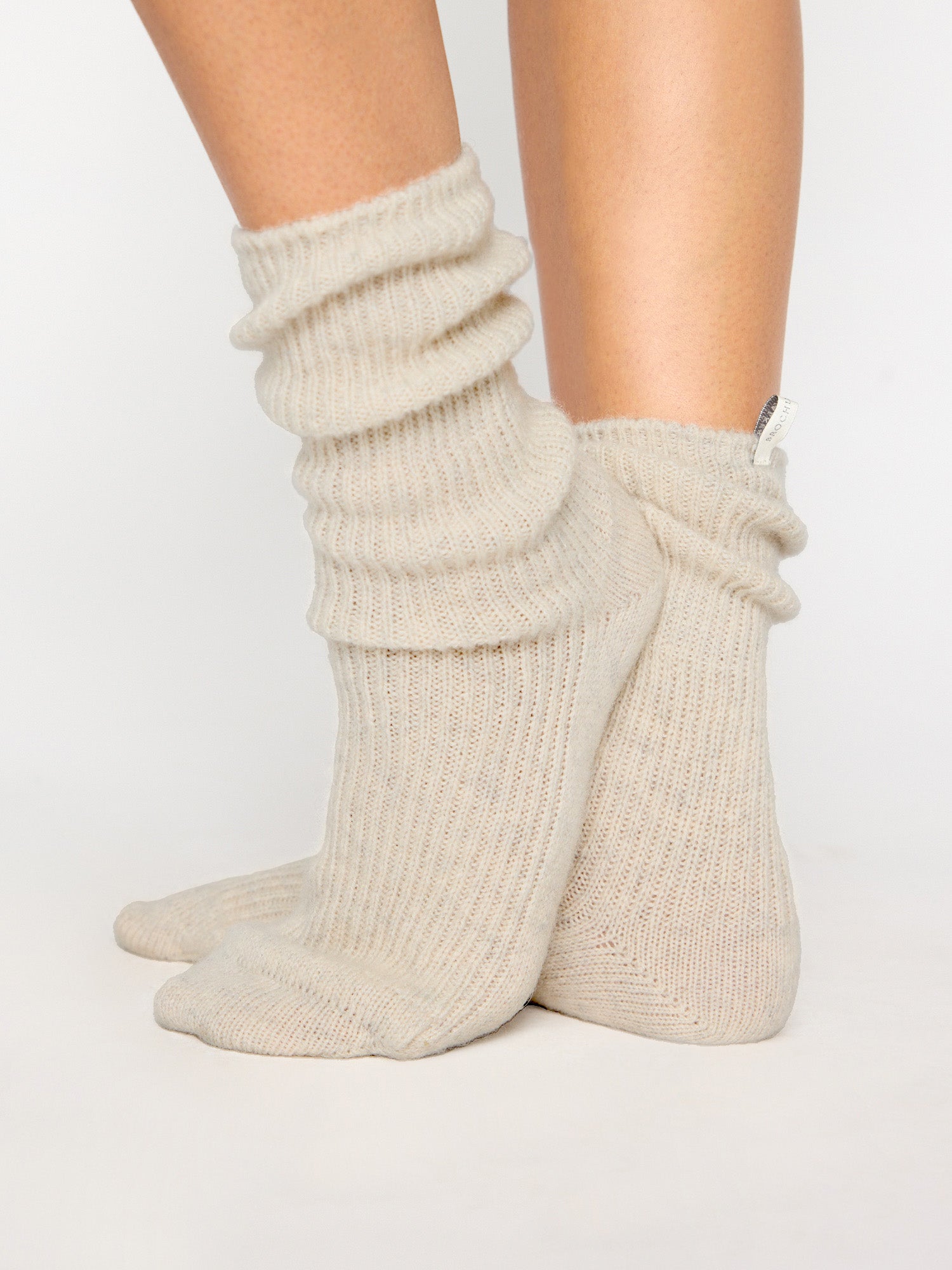 Cashmere ivory ribbed socks side view