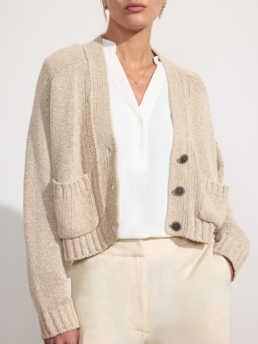 Women’s Linen/Cotton Cropped Cardigan, Beige