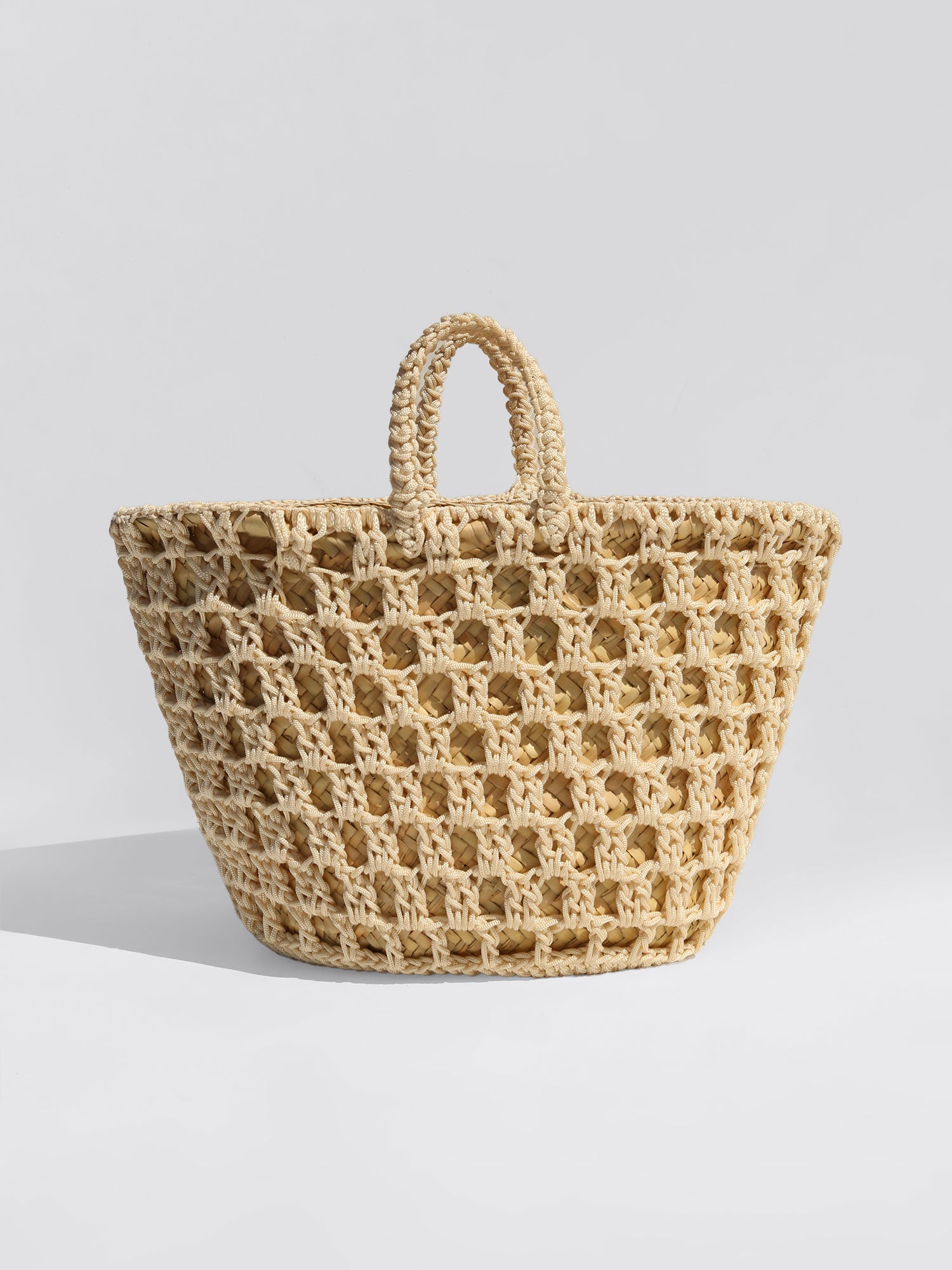 Dune crochet tan basket bag front view