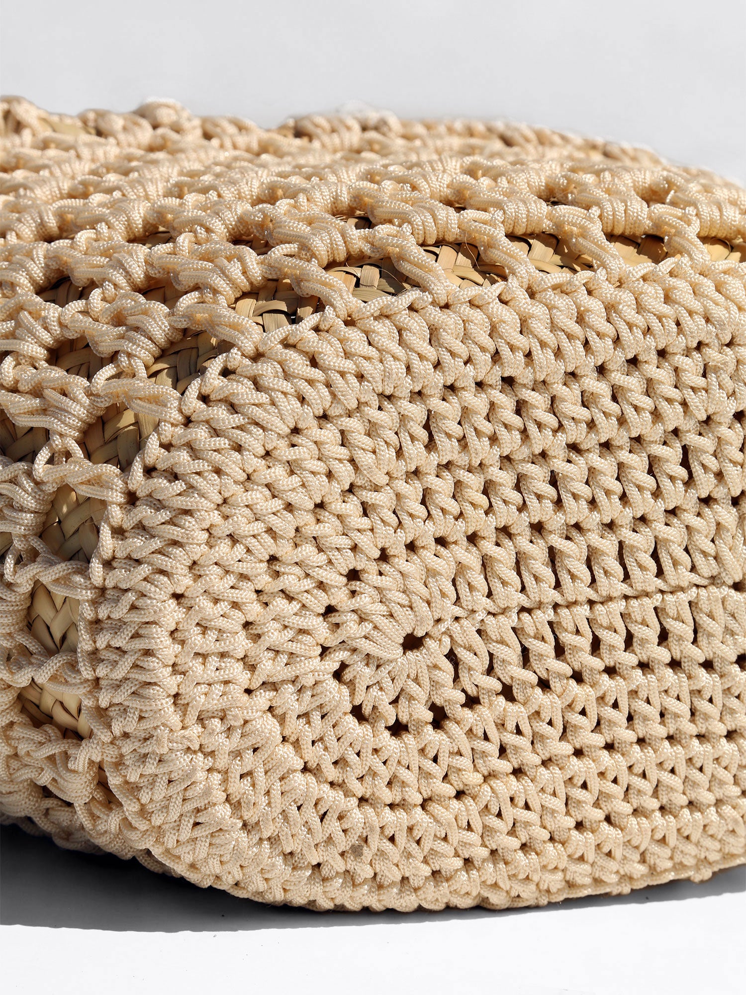 Dune crochet tan basket bag bottom view