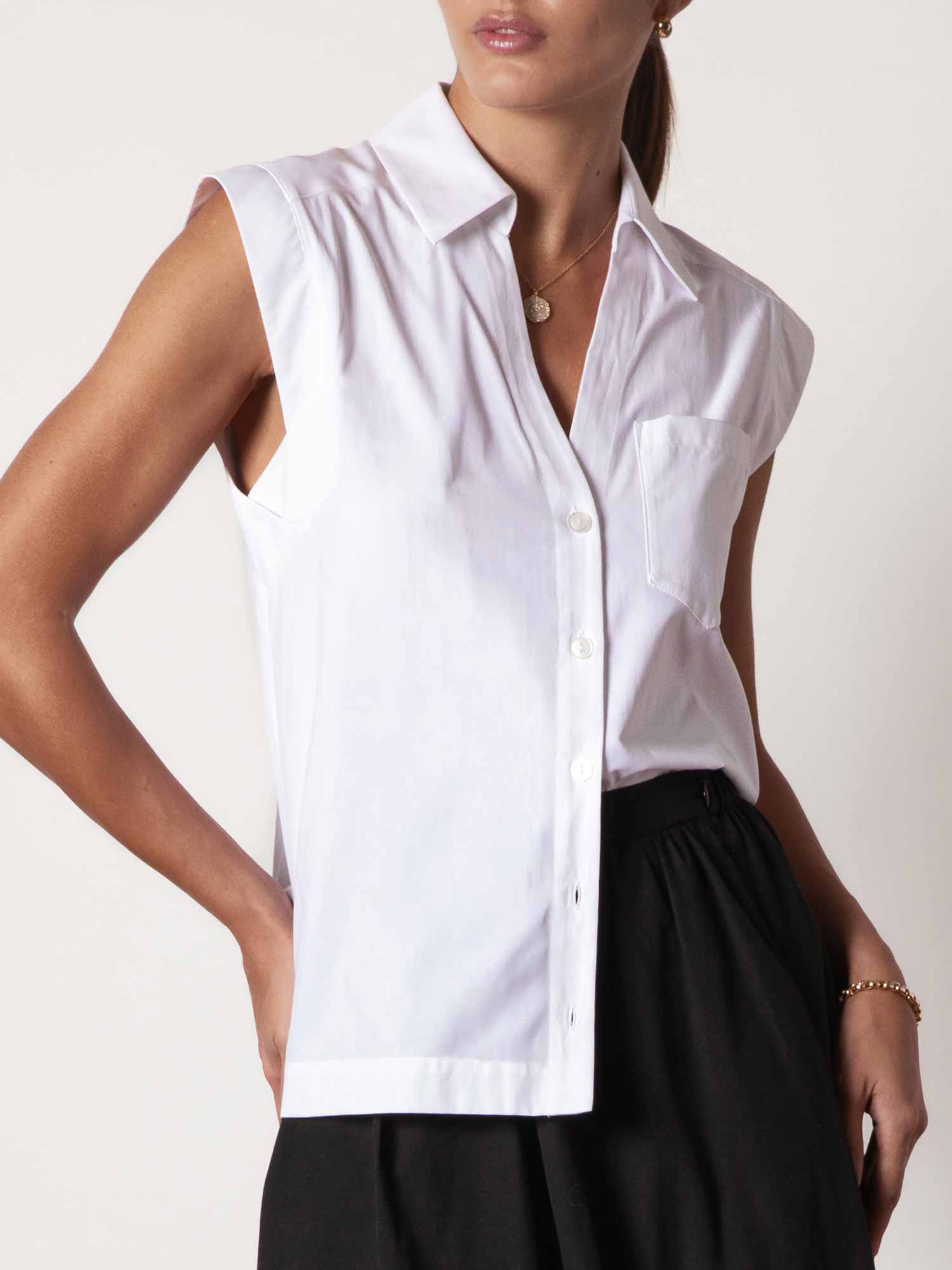 sleeveless dress shirt Women's Elias Sleeveless Shirt in Salt White | Brochu Walker M