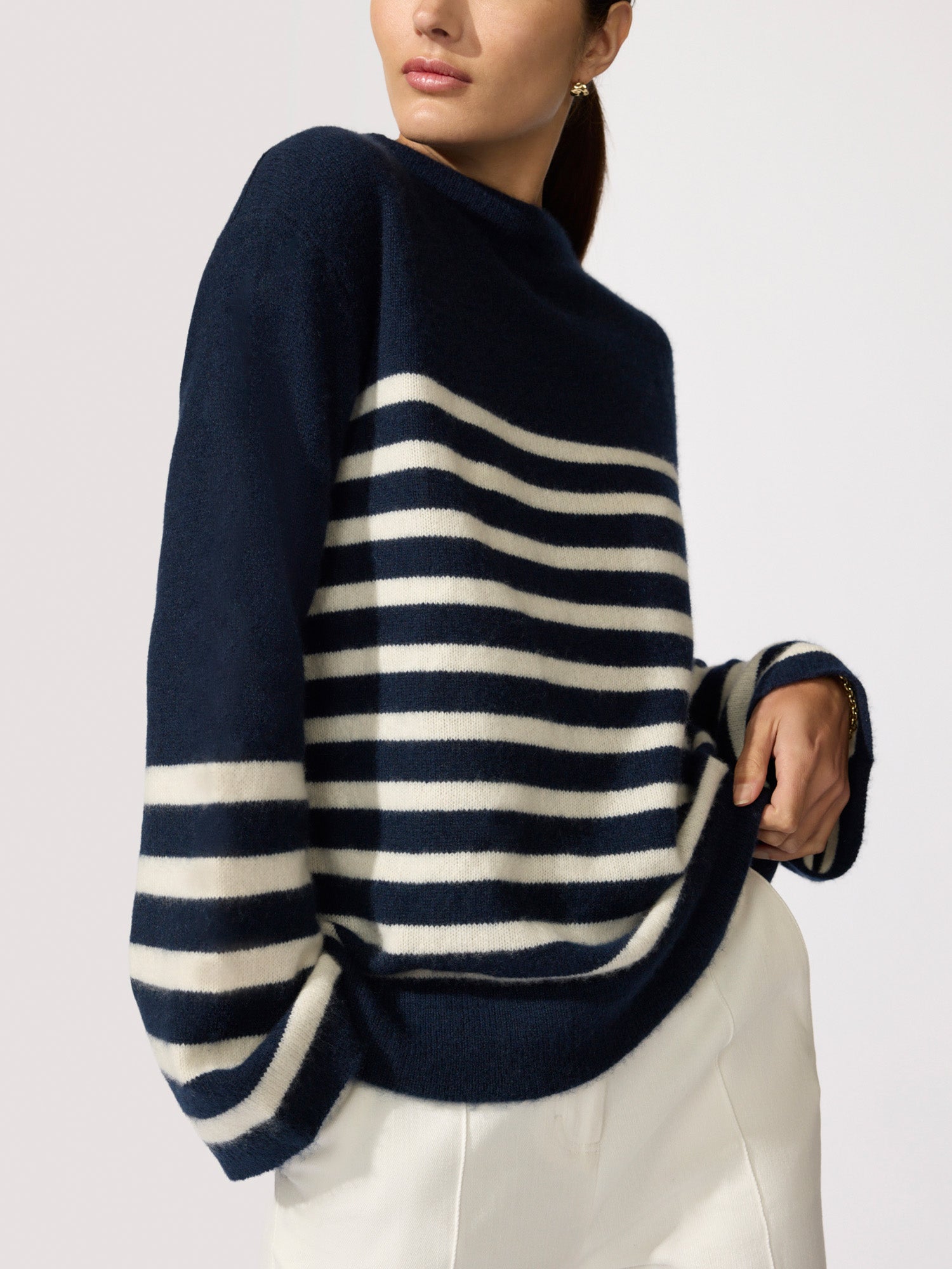 Women's Iona Cashmere Sweater in Navy Stripe | Brochu Walker