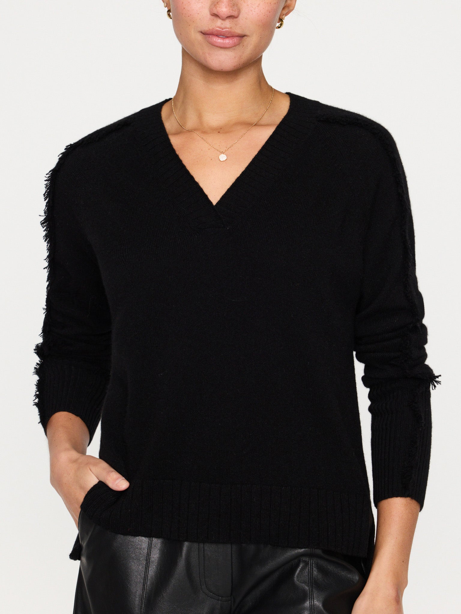 Jolie black layered v-neck sweater front view 2