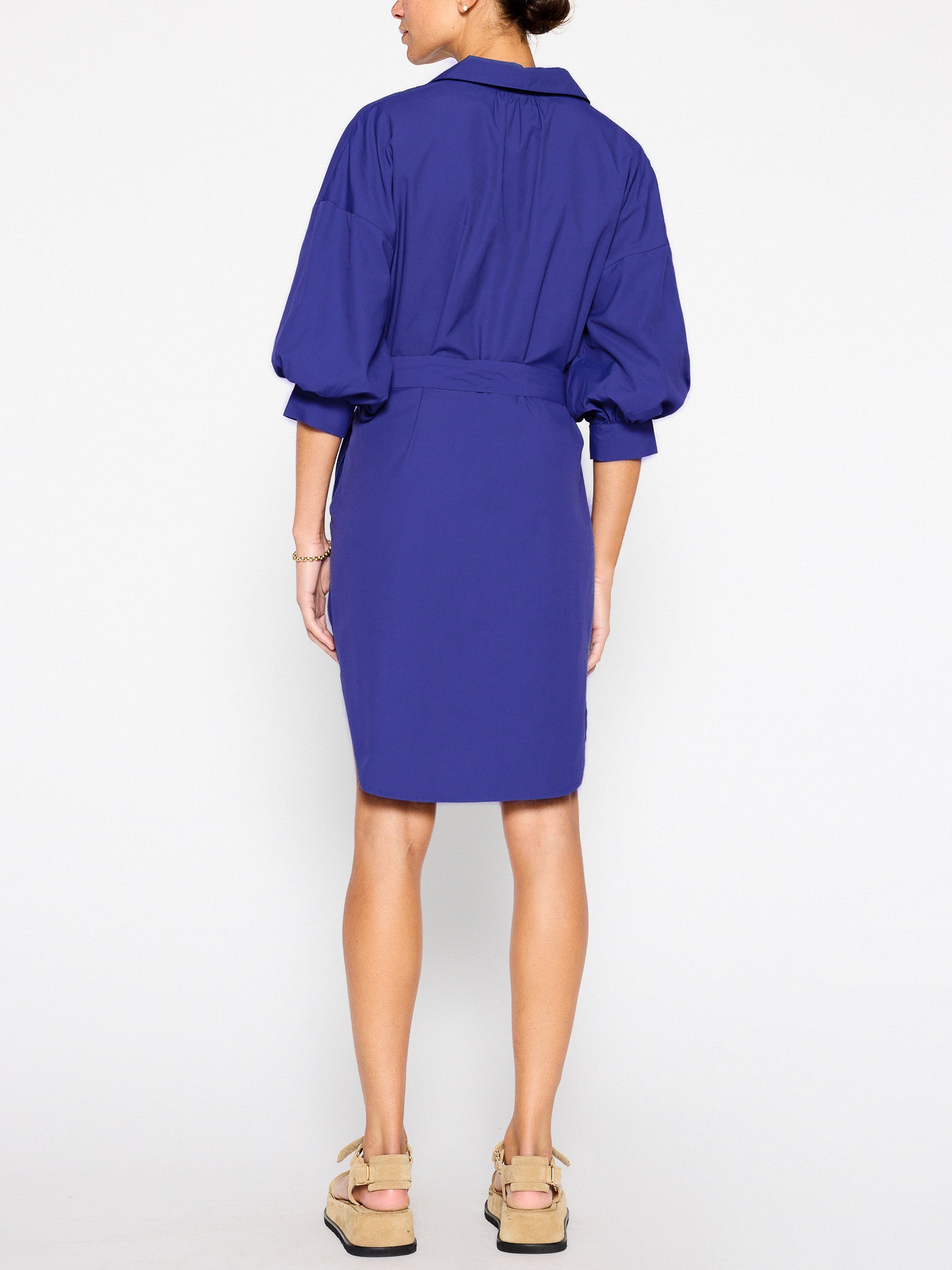 Kate belted button up mini shirtdress blue back view