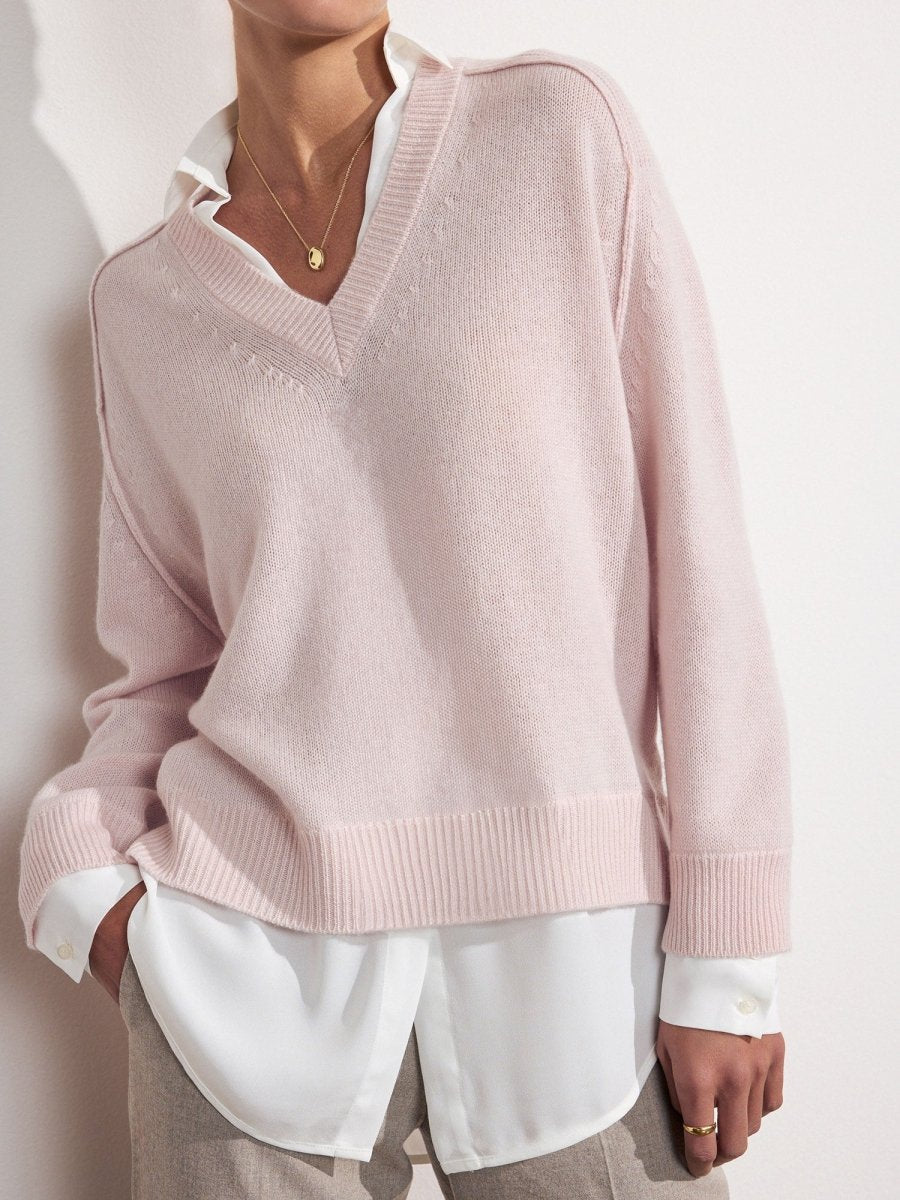 Women's V-neck Layered Pullover Sweater in Paloma Pink