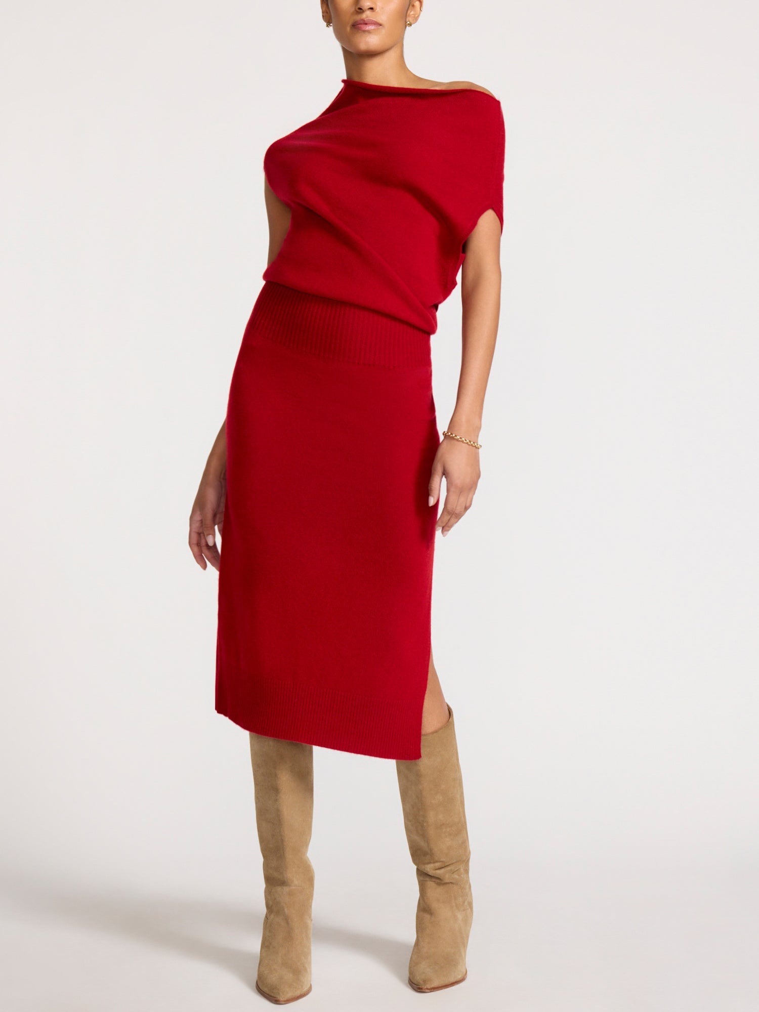 The Lori Sleeveless Cashmere Dress in Crimson | M