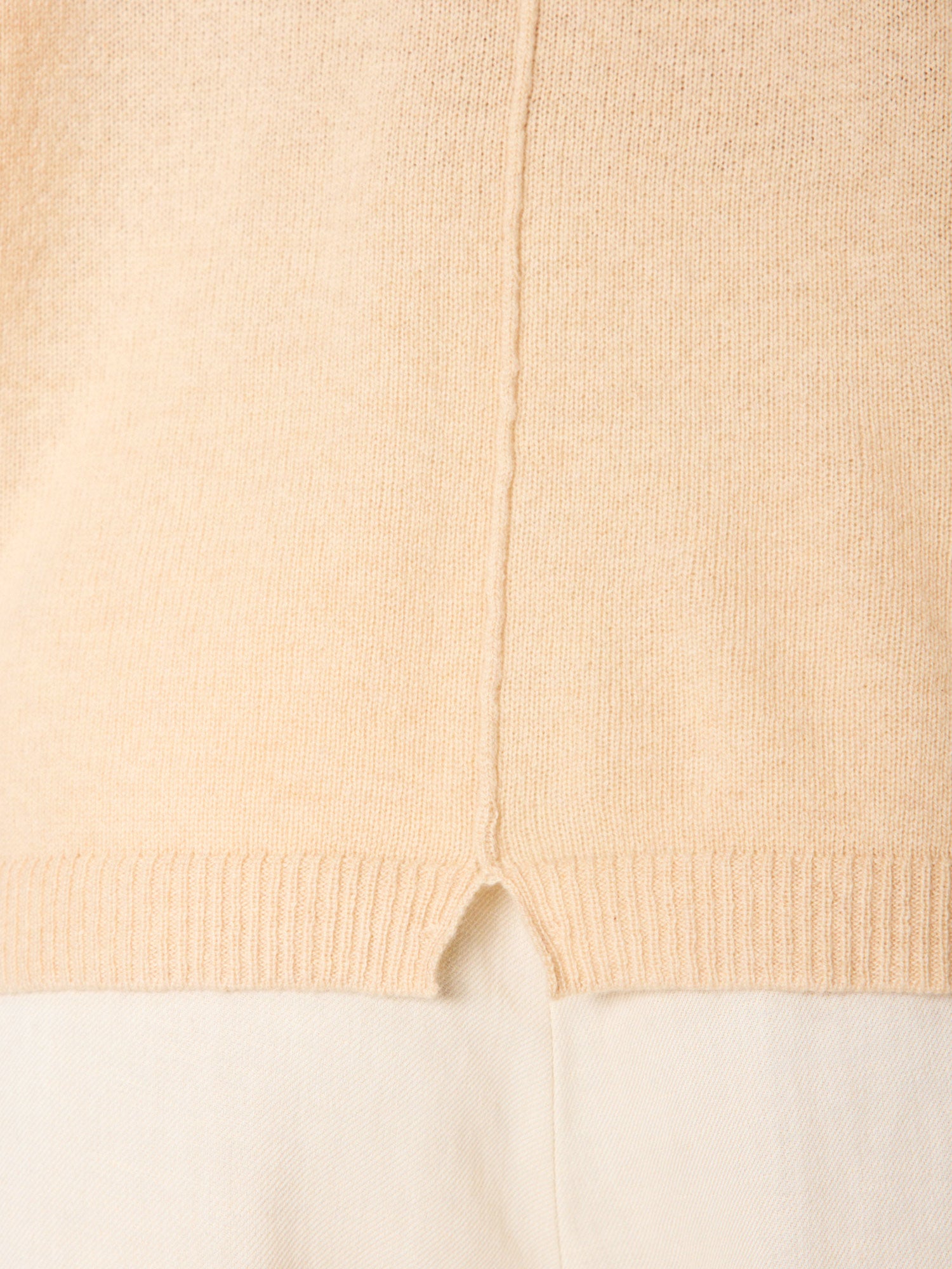 Ophi cashmere tan V-neck t-shirt top close up