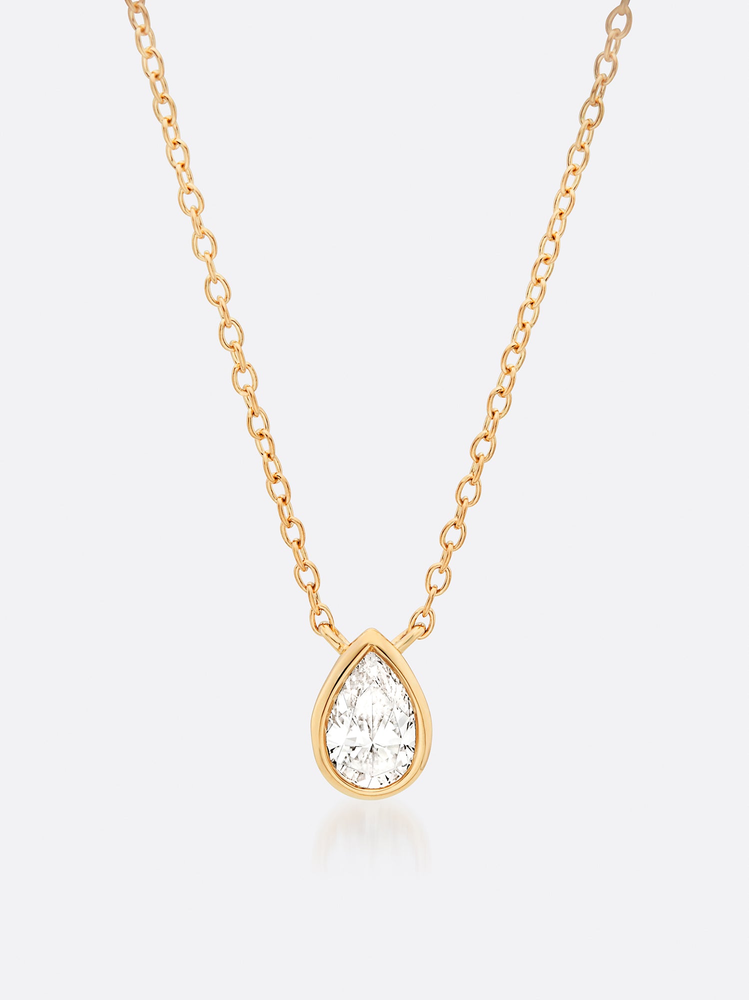 18k Yellow gold Romance Pear Droplet Diamond Necklace front view
