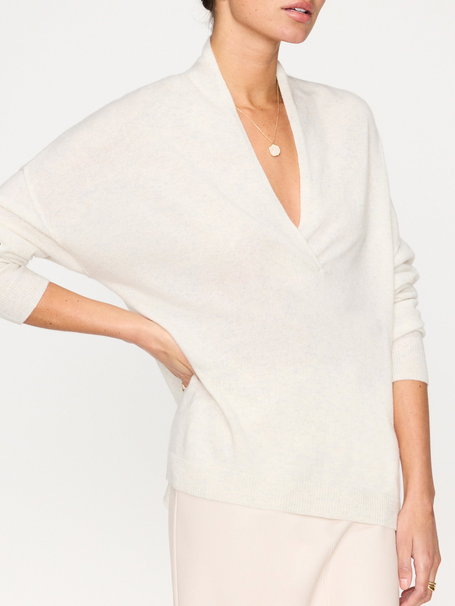 Siena v-neck pullover white sweater side view 3