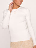 Tamsin Skinny Rib long sleeve white top front view
