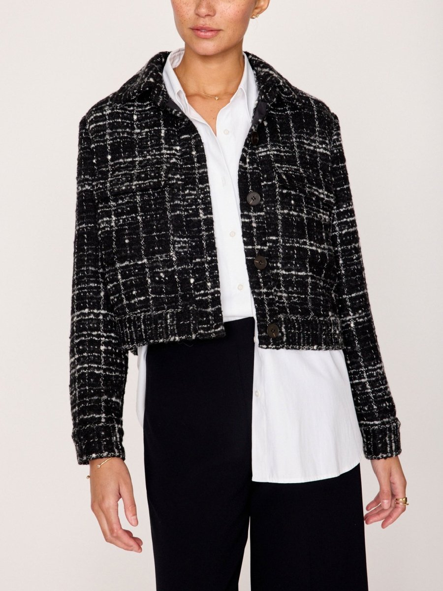 Women's Tweed Cropped Jacket in Black and White Brochu Walker