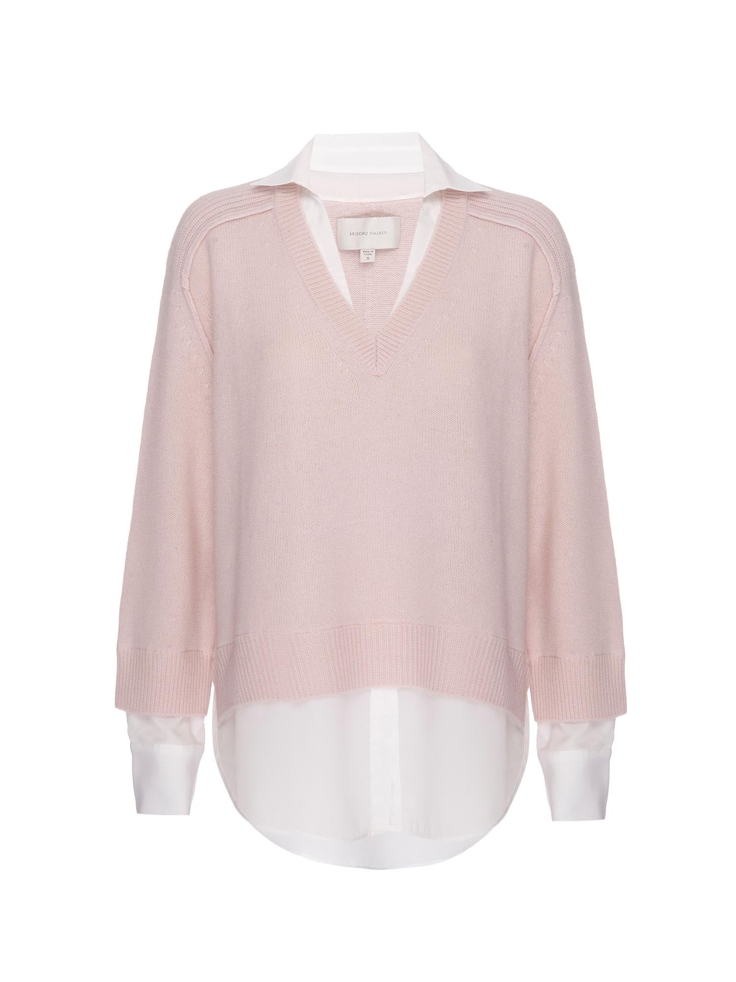 Looker pink layered v-neck sweater flat view