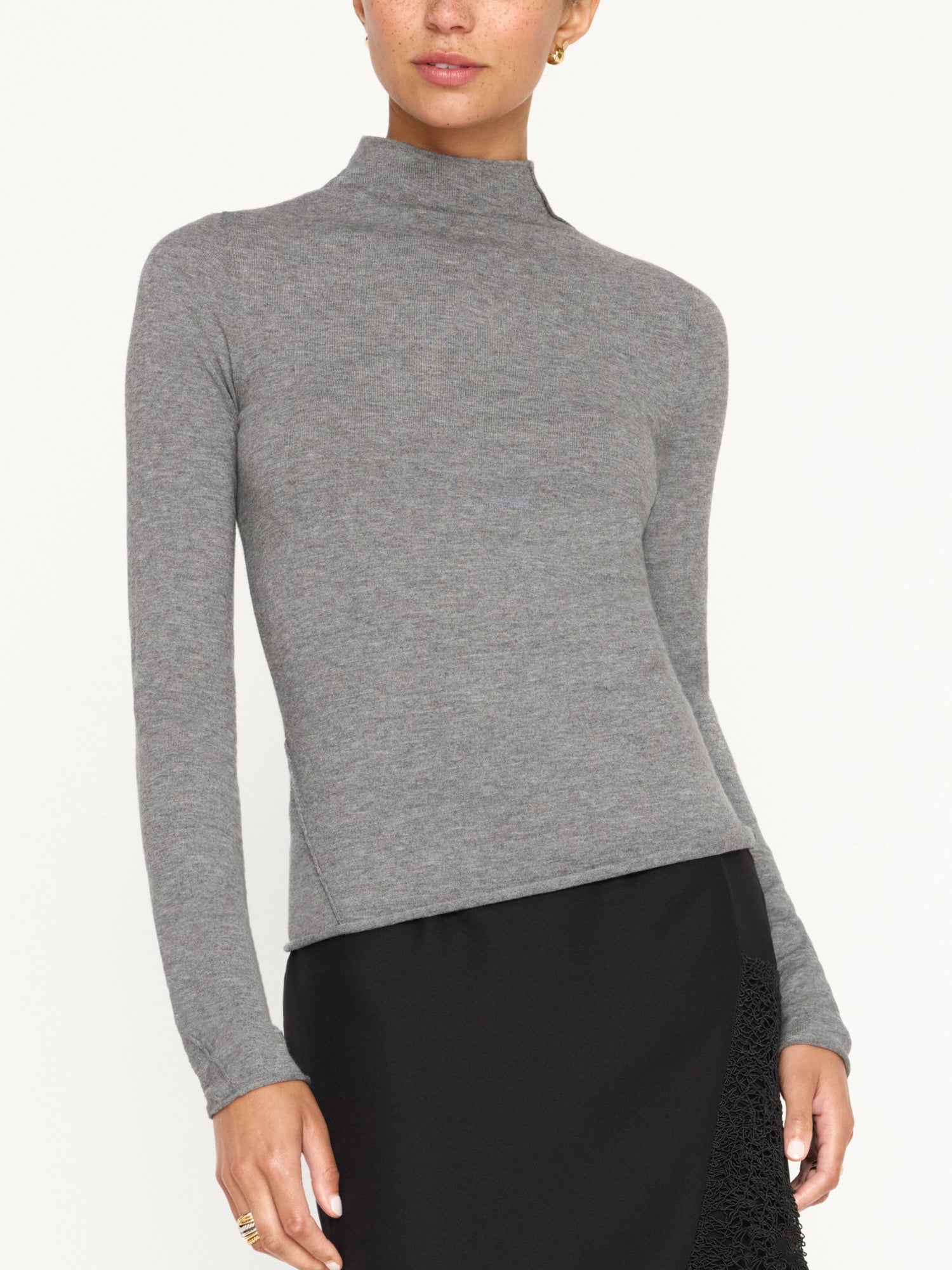 Anika grey mock neck top front view 2
