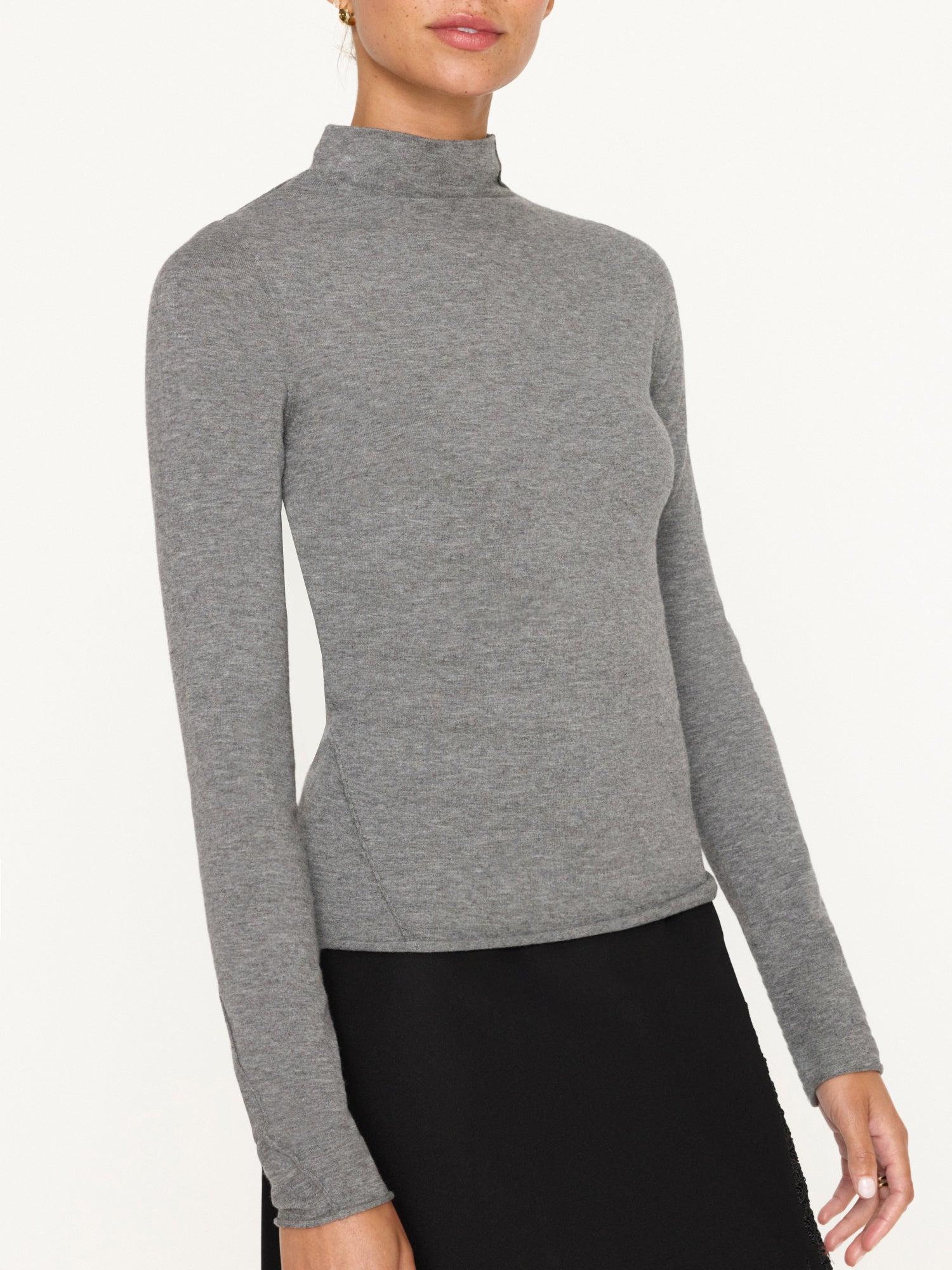 Anika grey mock neck top front view 3