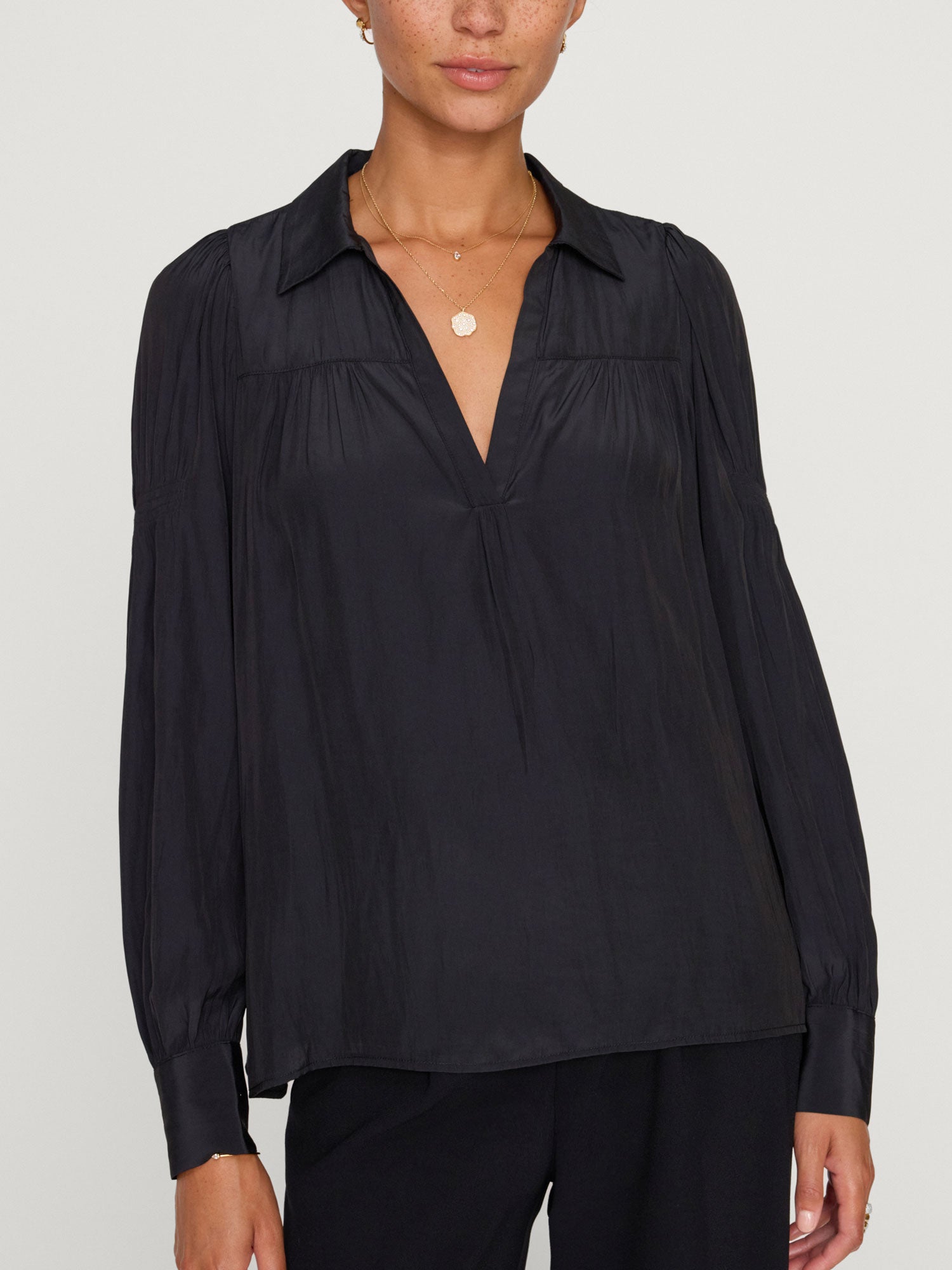 Anson black v-neck blouse front view 2 