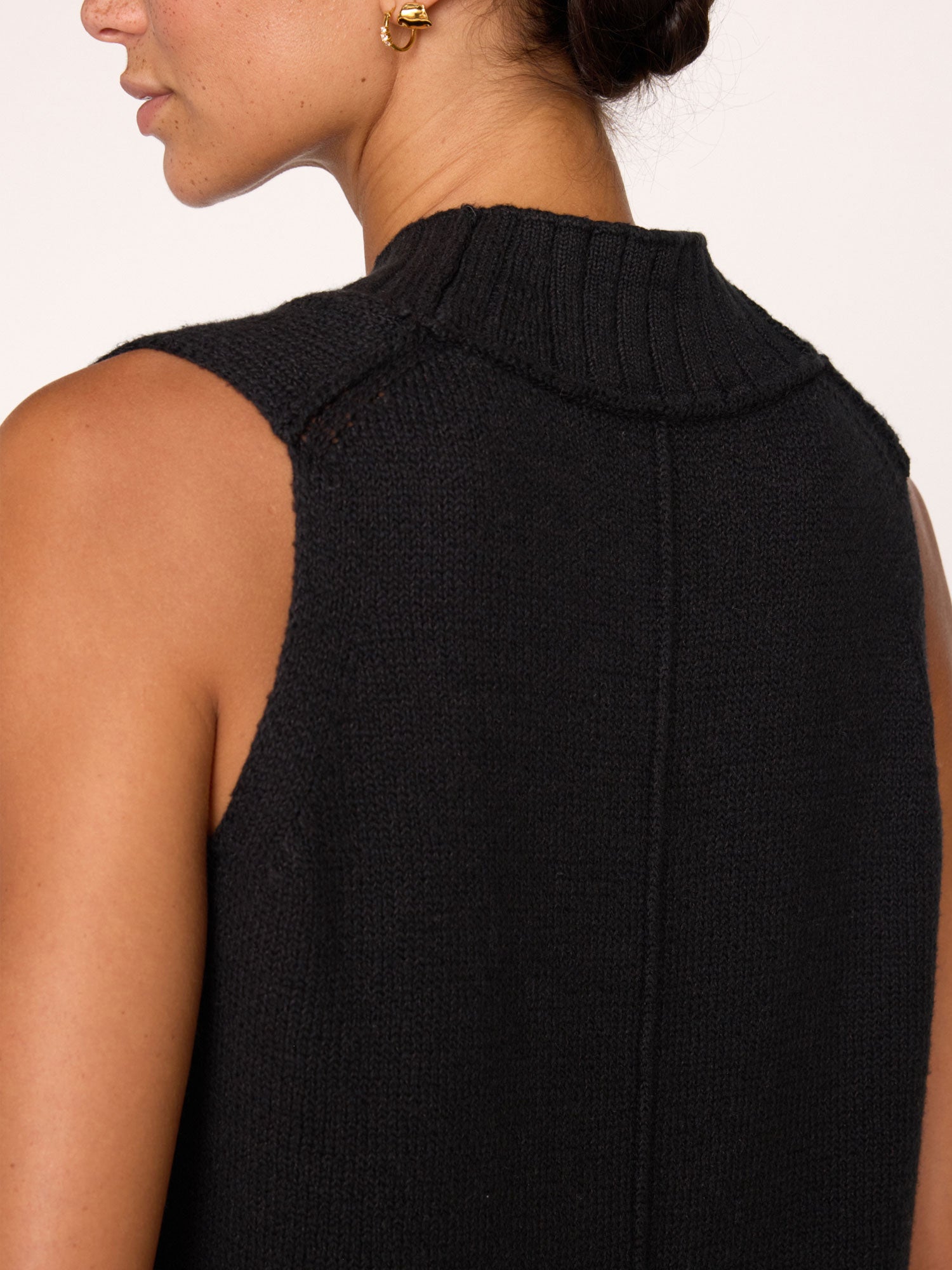 Celia black cotton sweater vest tank close up