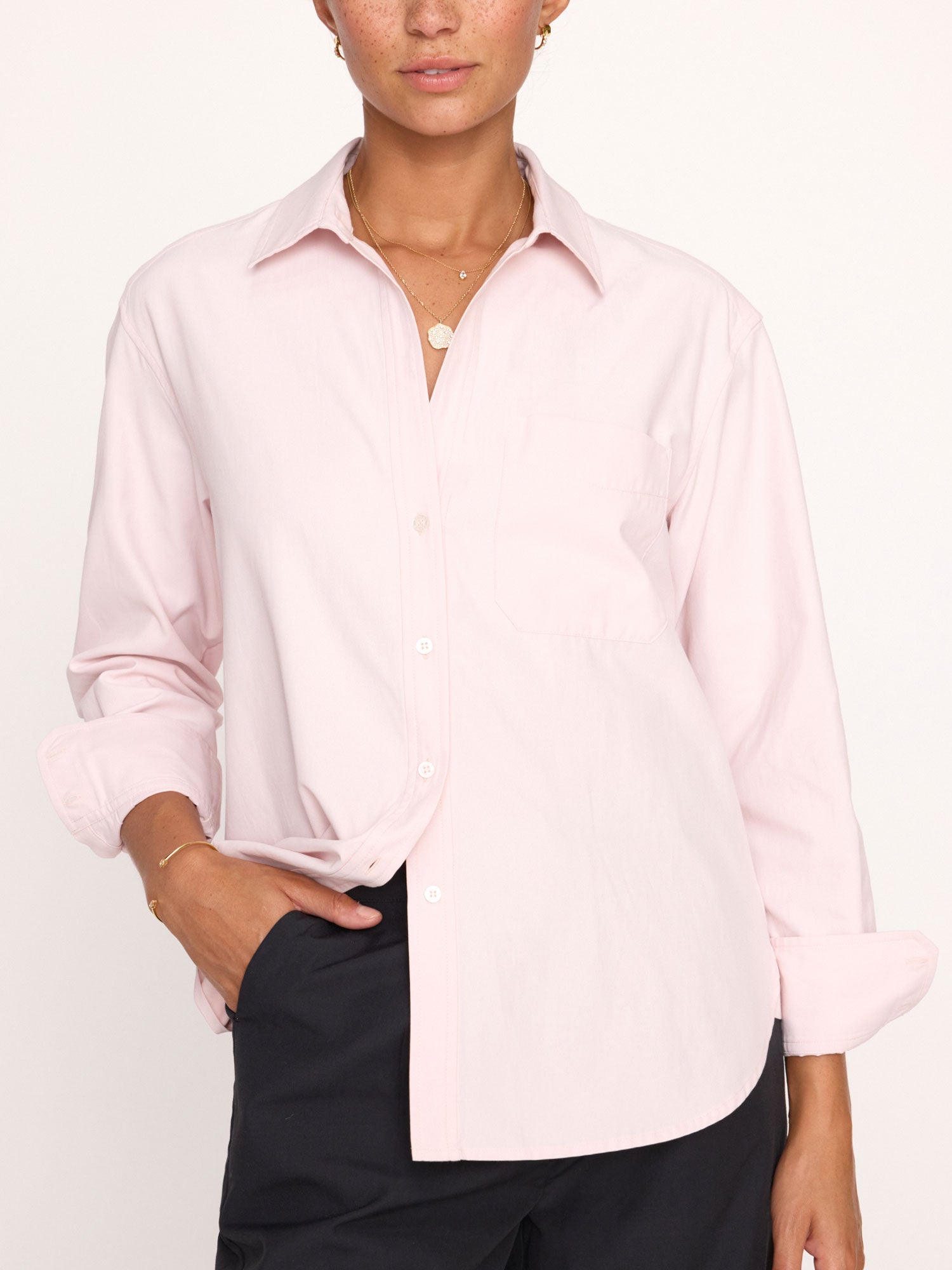 Everyday button up light pink shirt front view 3