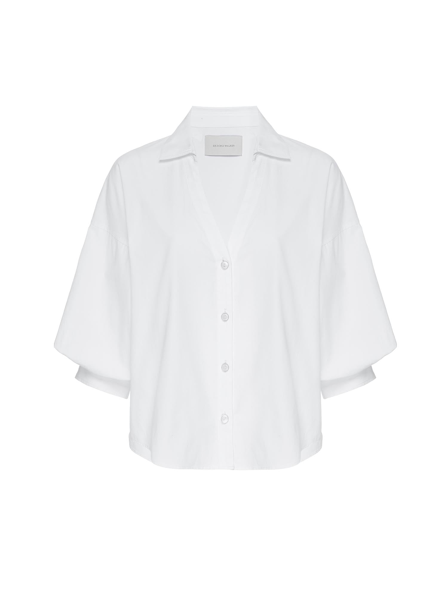 Kate V-neck button up white shirt flat view