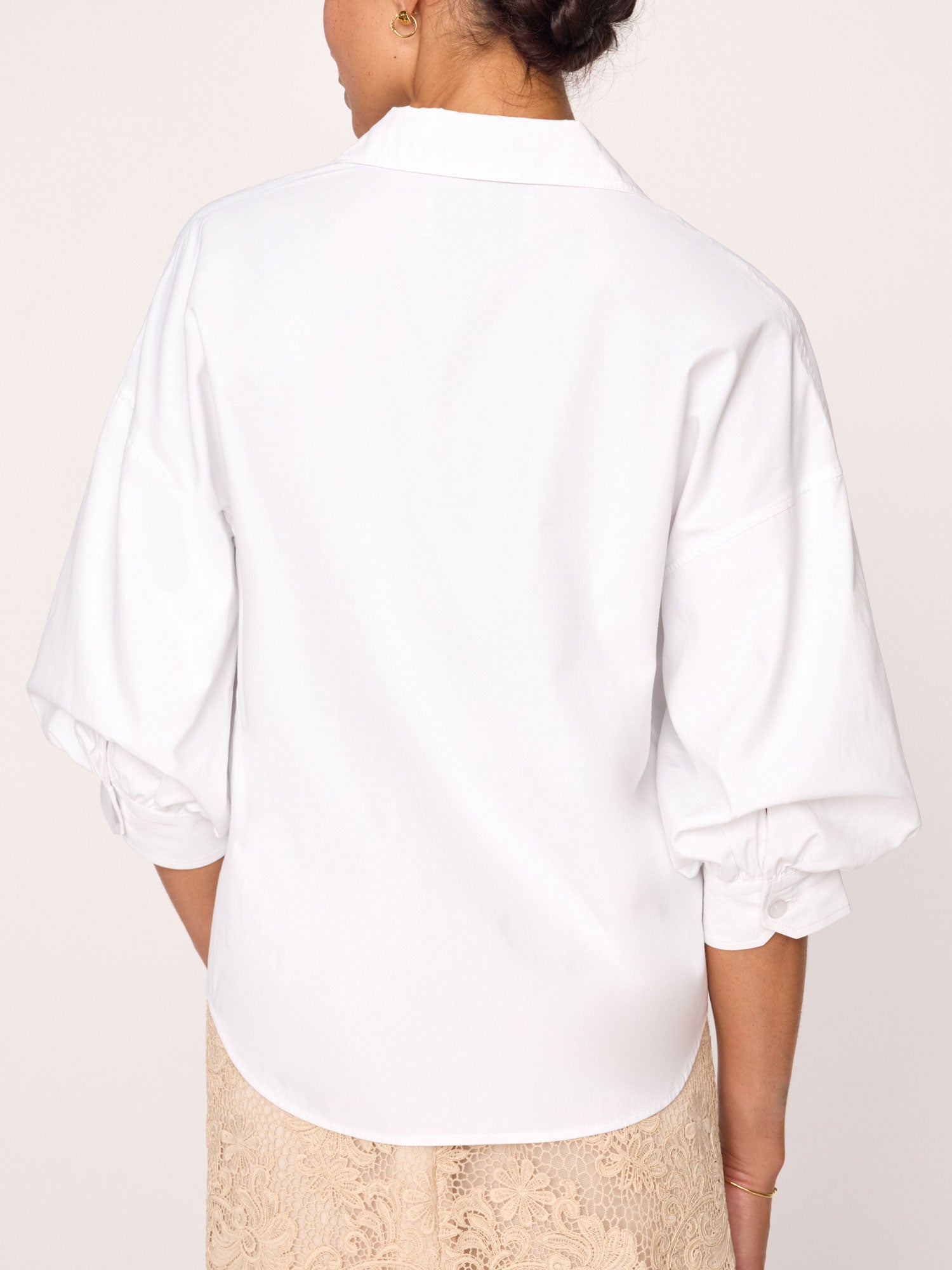 Kate V-neck button up white shirt back view