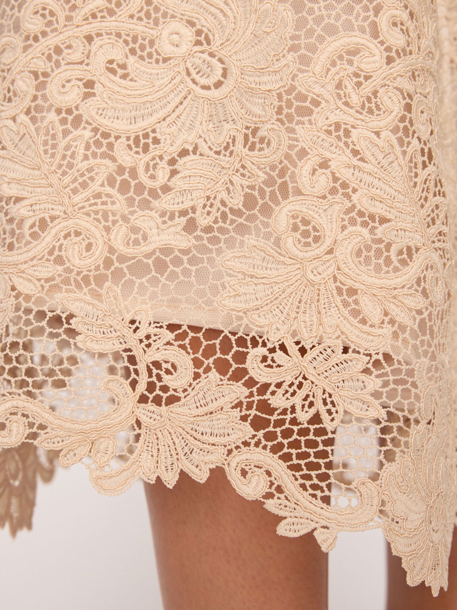 Mara lace midi tan skirt close up