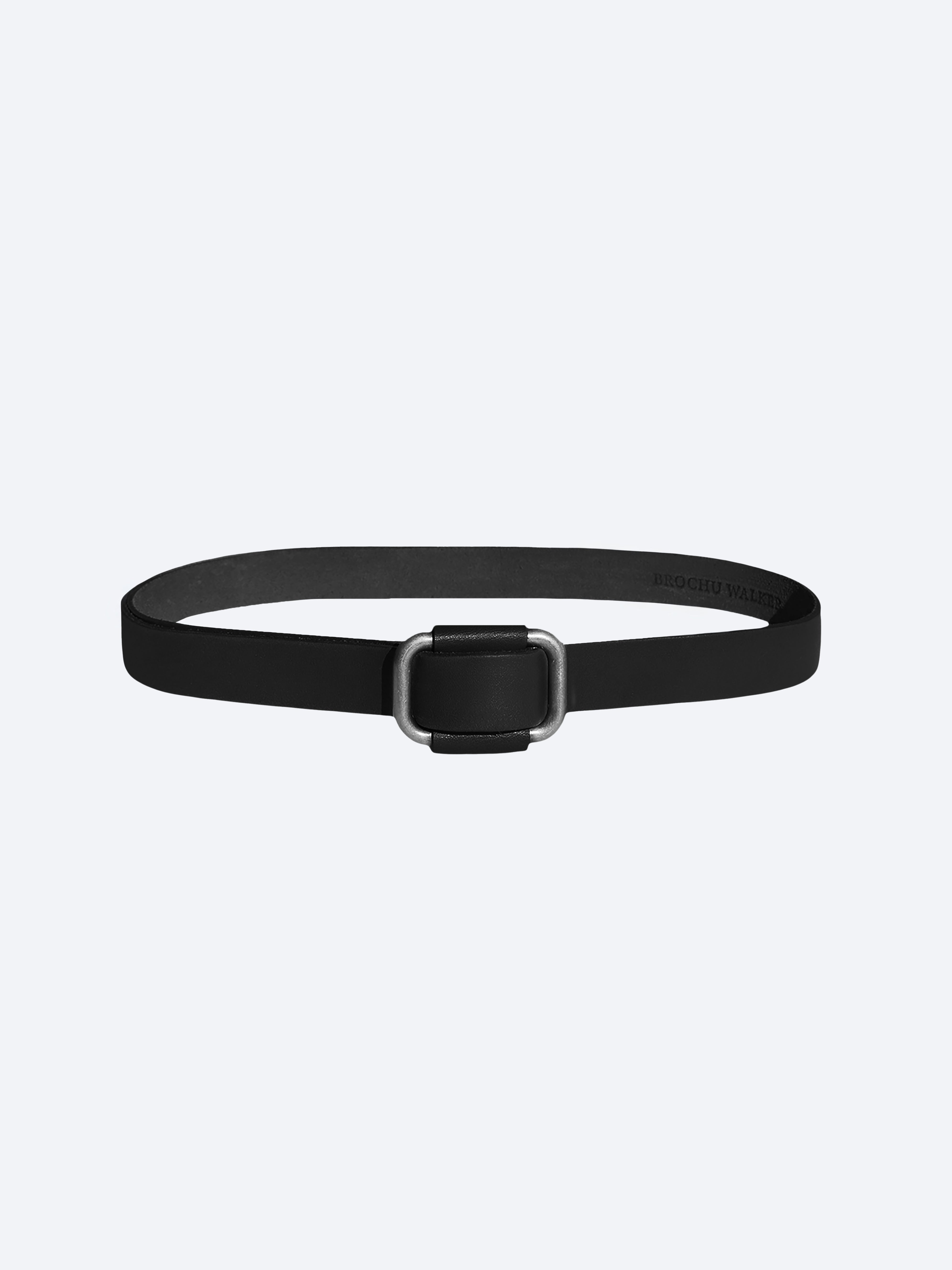 Saddle black leather buckle belt front view