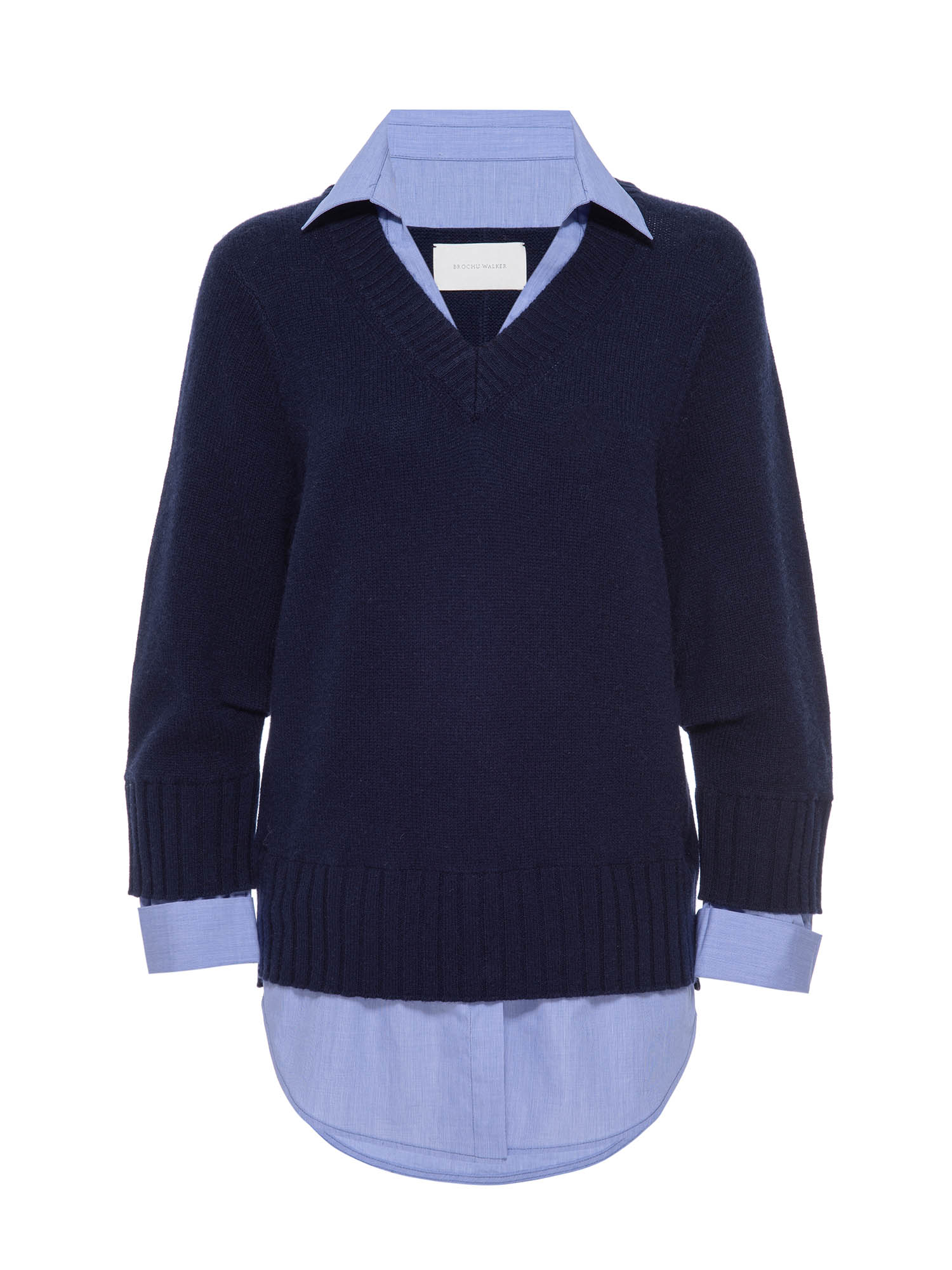 Arden navy blue oxford layered v-neck sweater flat view