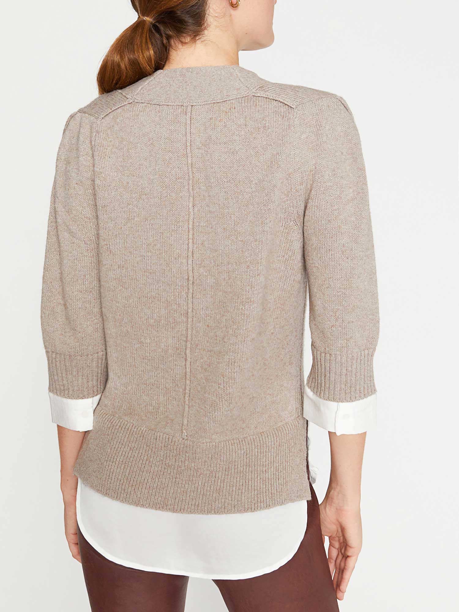 Lucie layered three-quarter sleeve v-neck sweater back view