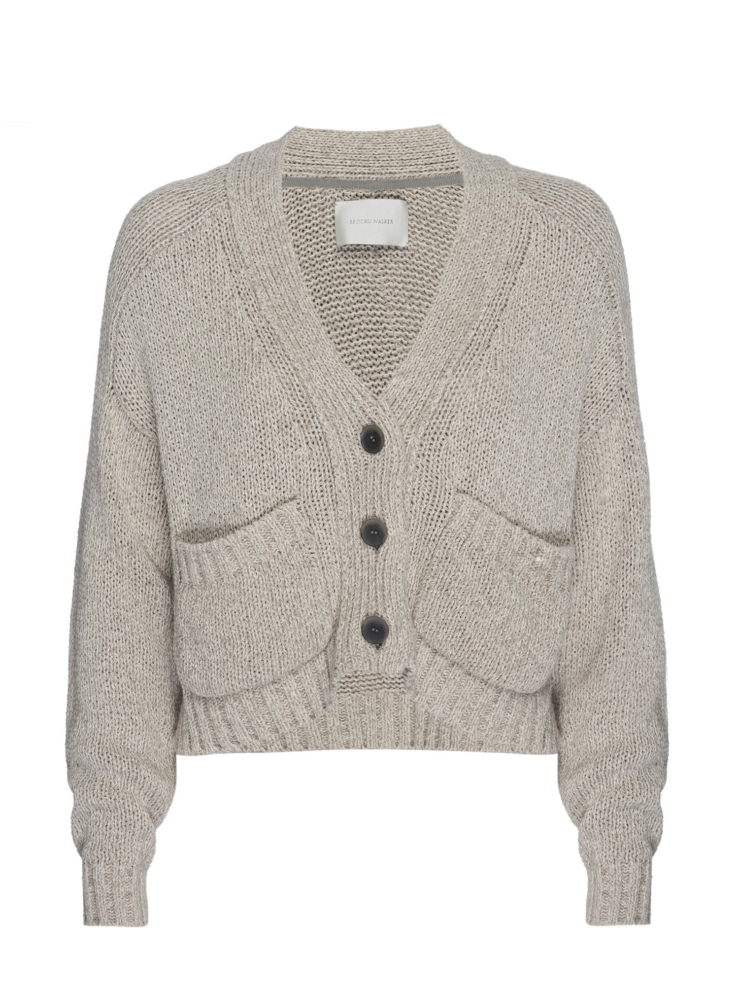 Cropped beige linen cotton cardigan sweater flat view