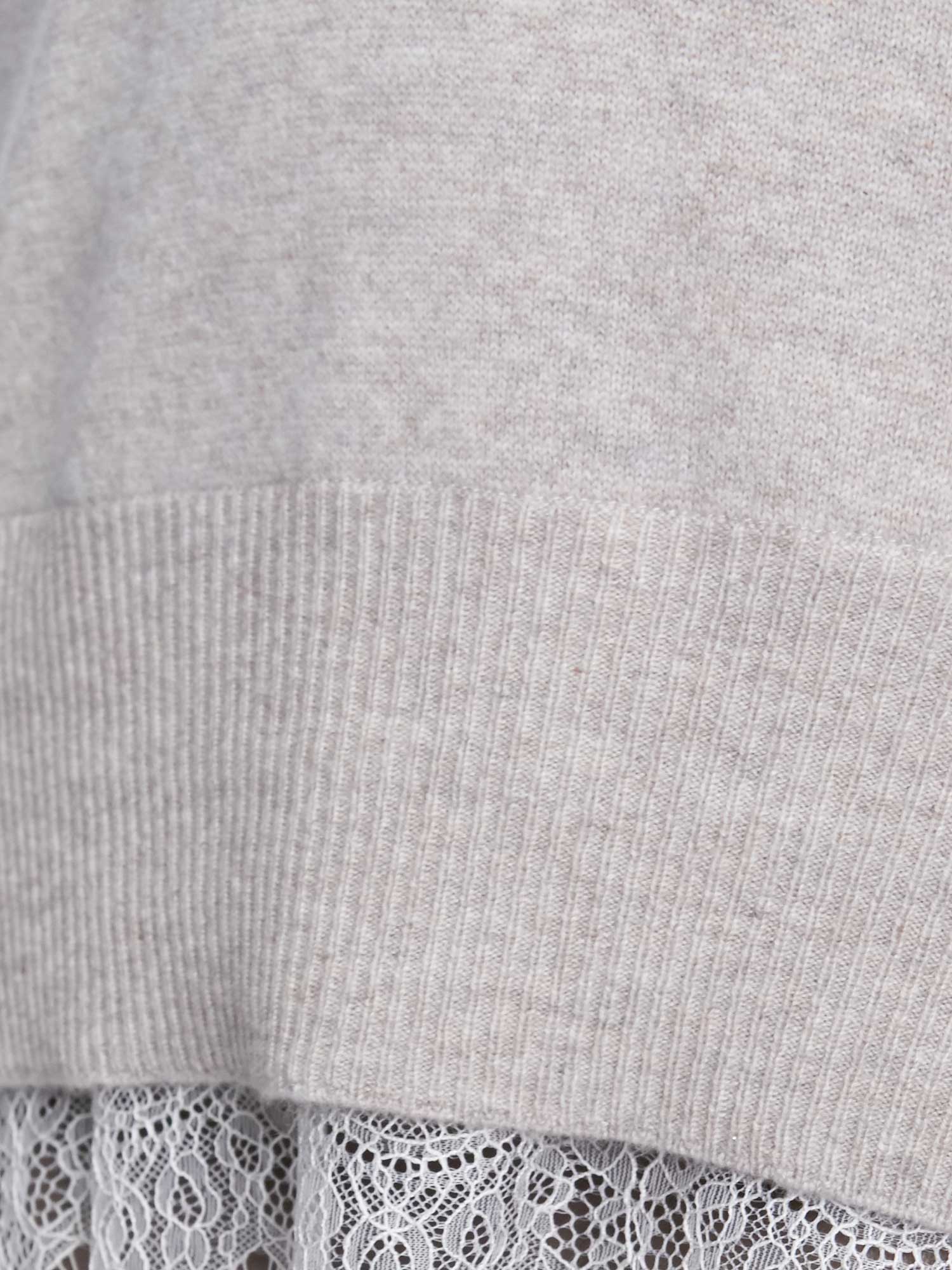 Light grey lace layered v-neck sweater close up