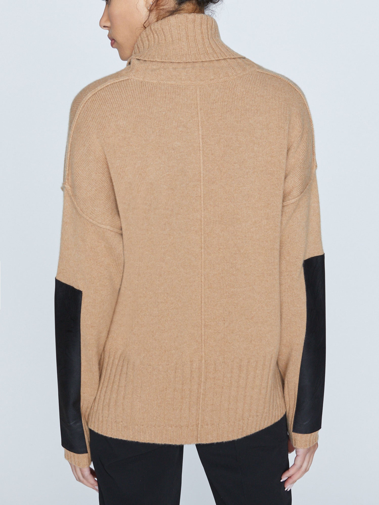 Yumi cashmere turtleneck tan sweater back view