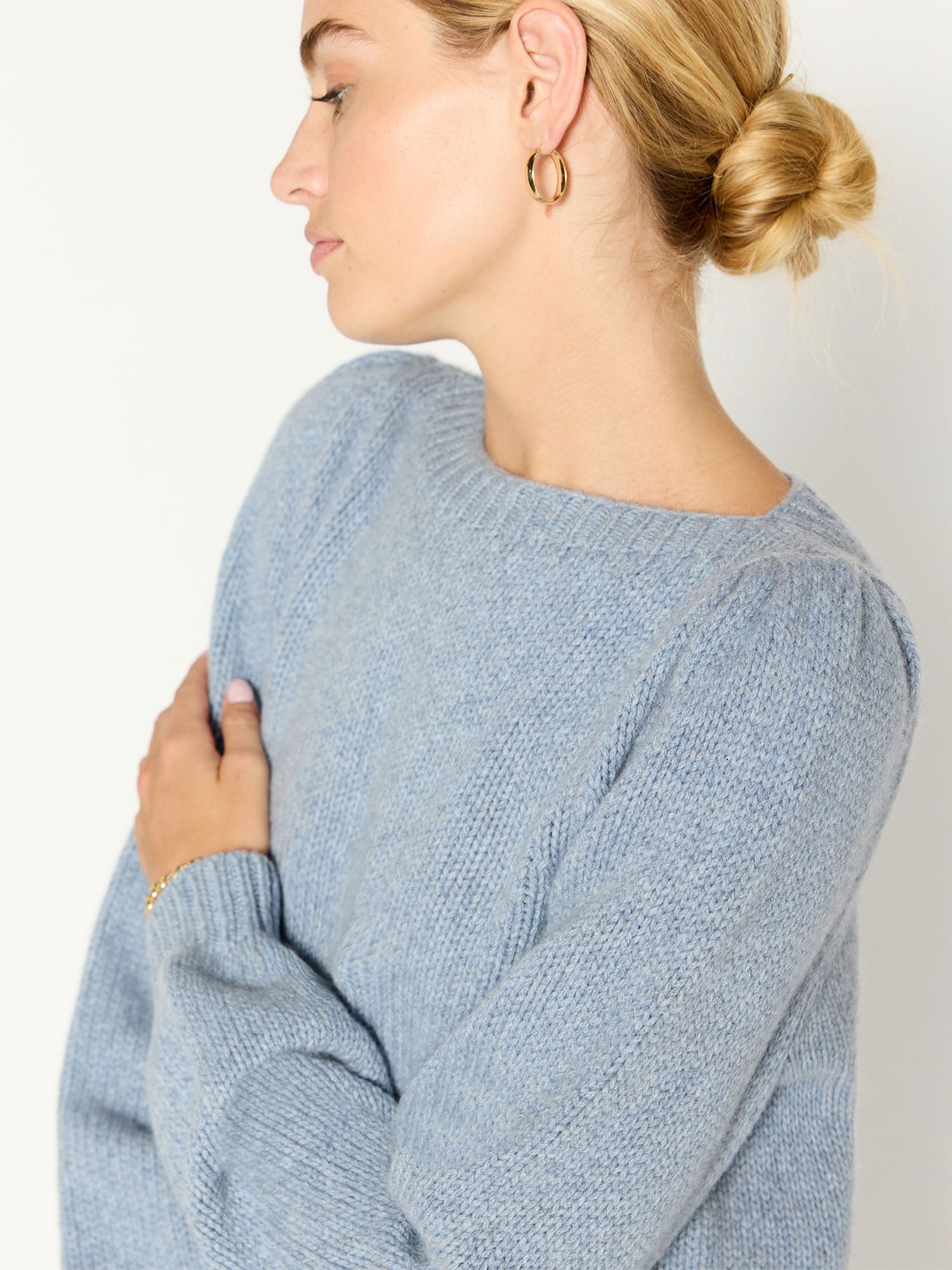 Delphi cashmere boatneck blue sweater top view