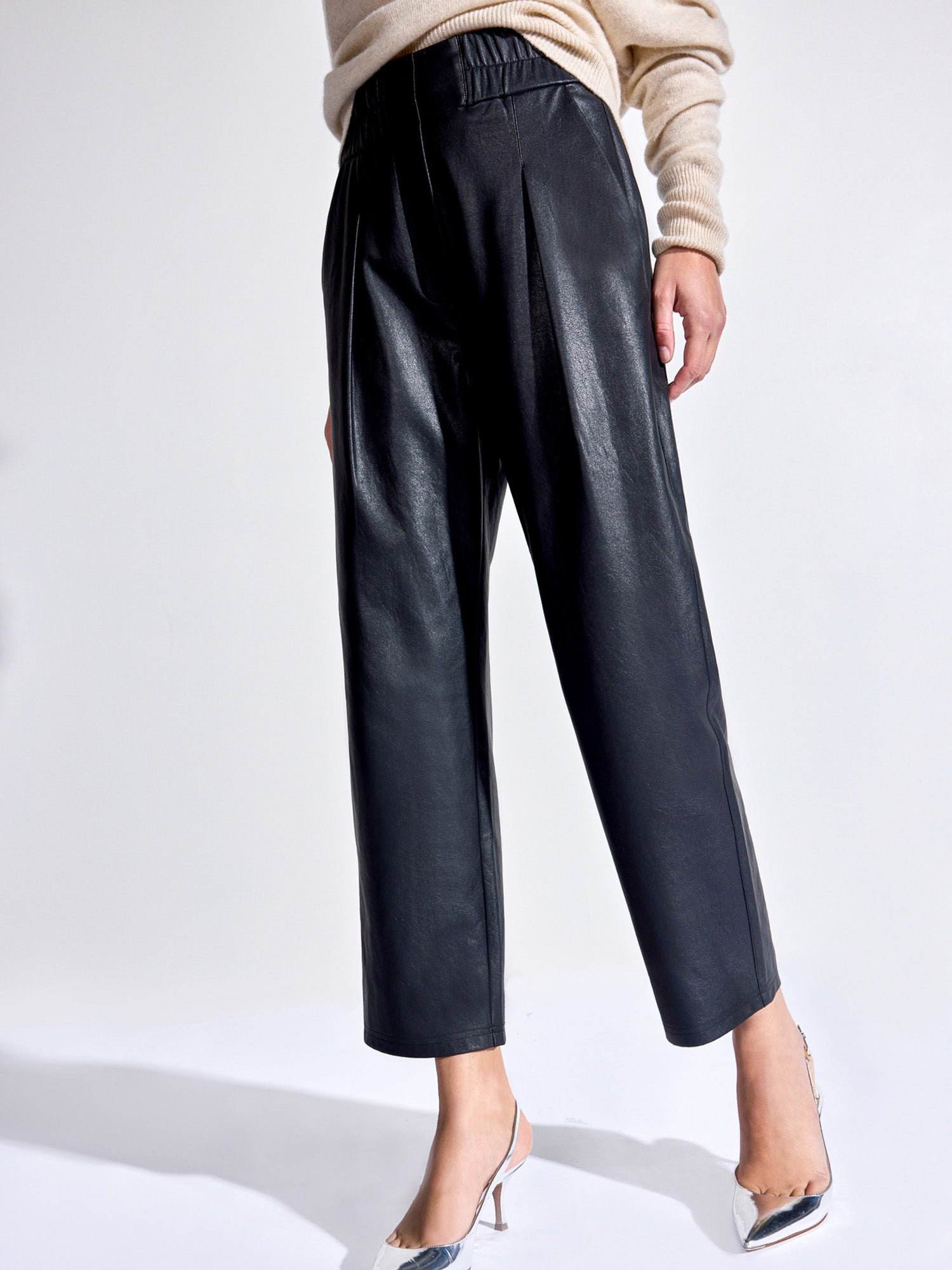 Black Faux Leather Cropped Trousers