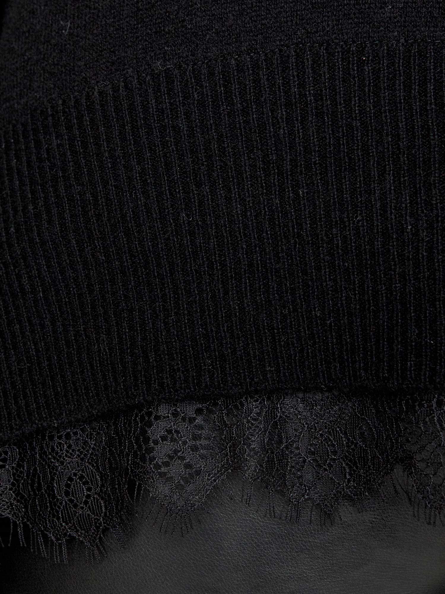 Black lace layered v-neck sweater close up 2