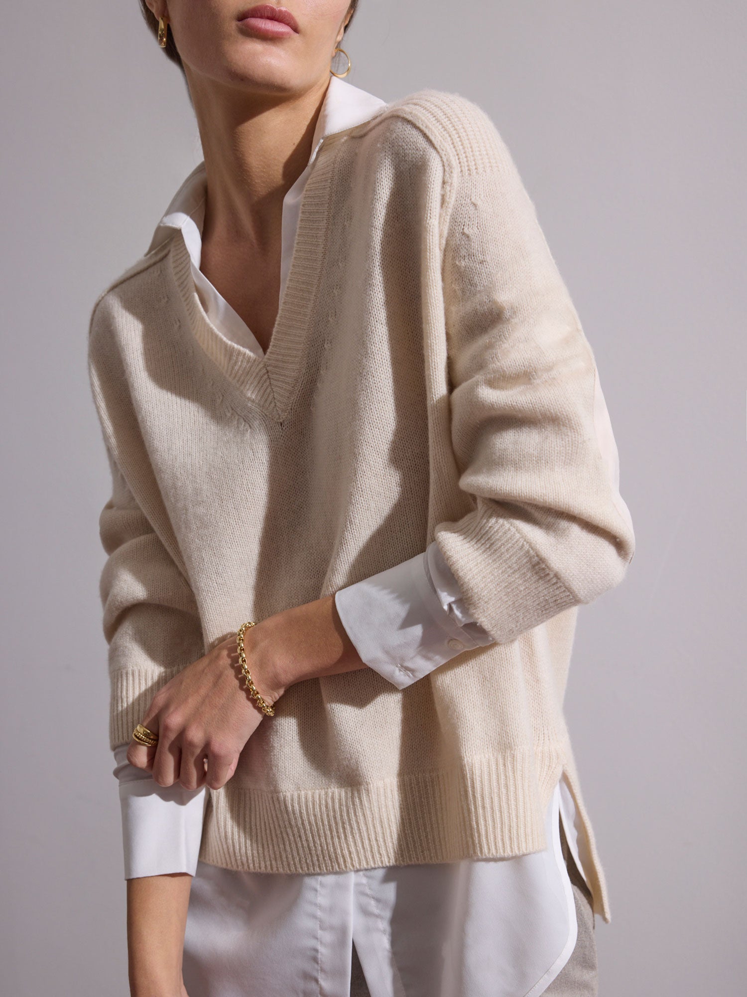 Looker ivory layered v-neck sweater front view