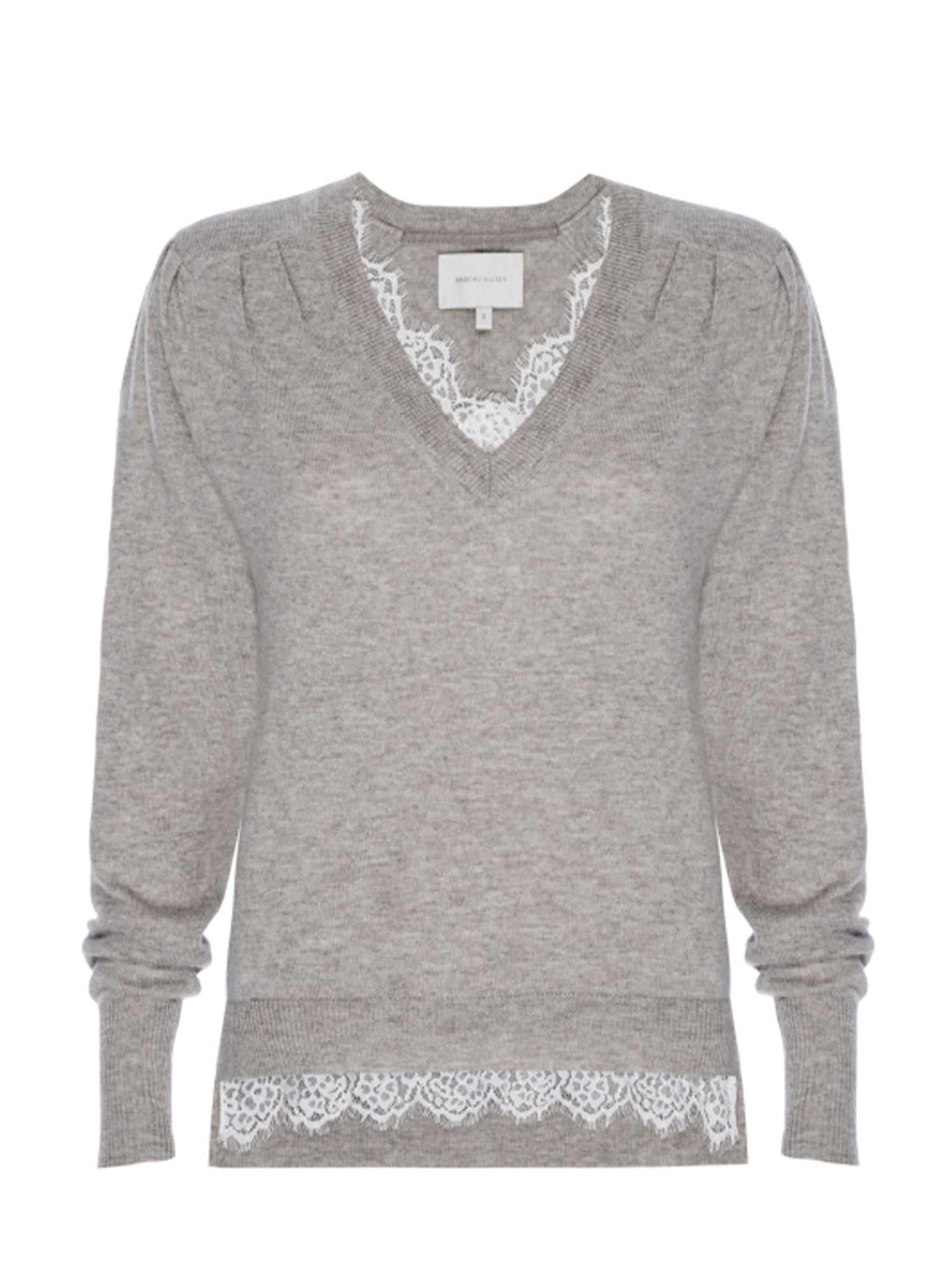 Marcella light grey lace layered v-neck sweater flat view